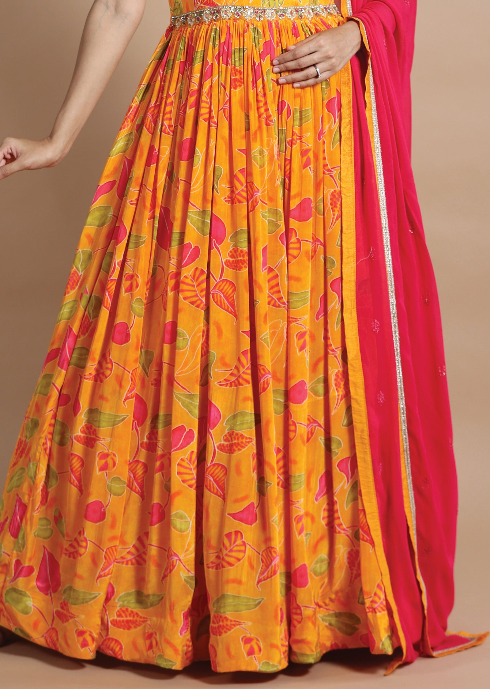 Mustard Crepe Anarkali