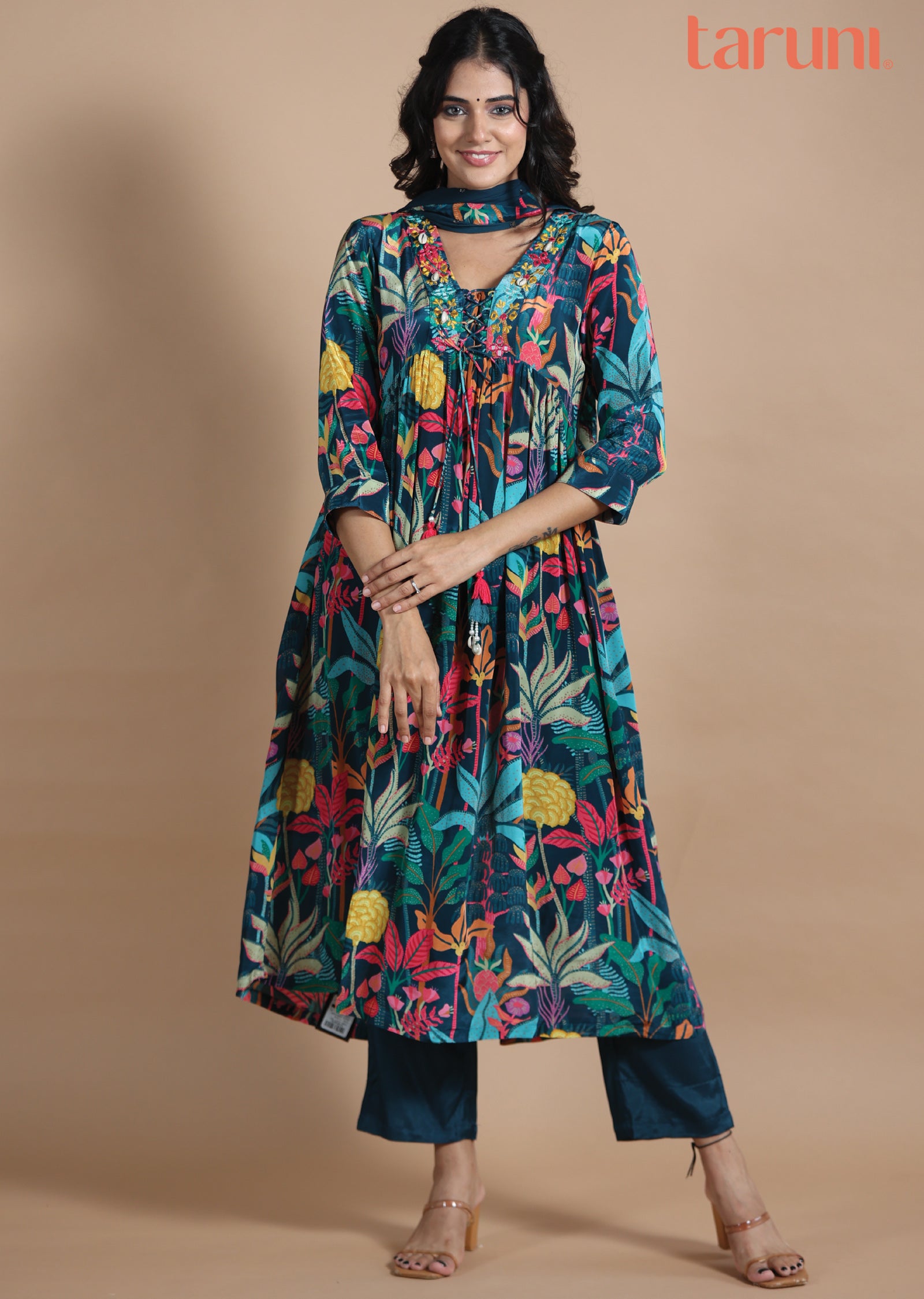 Teal Blue Crepe Anarkali