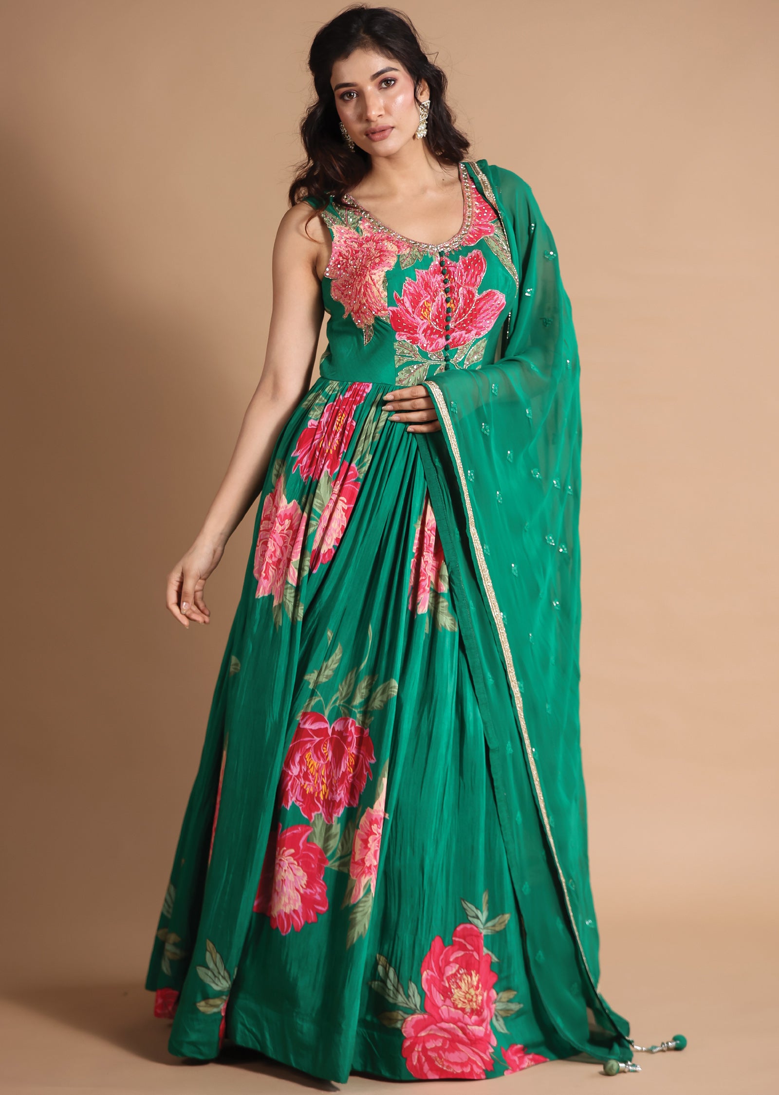 Green Modal Anarkali