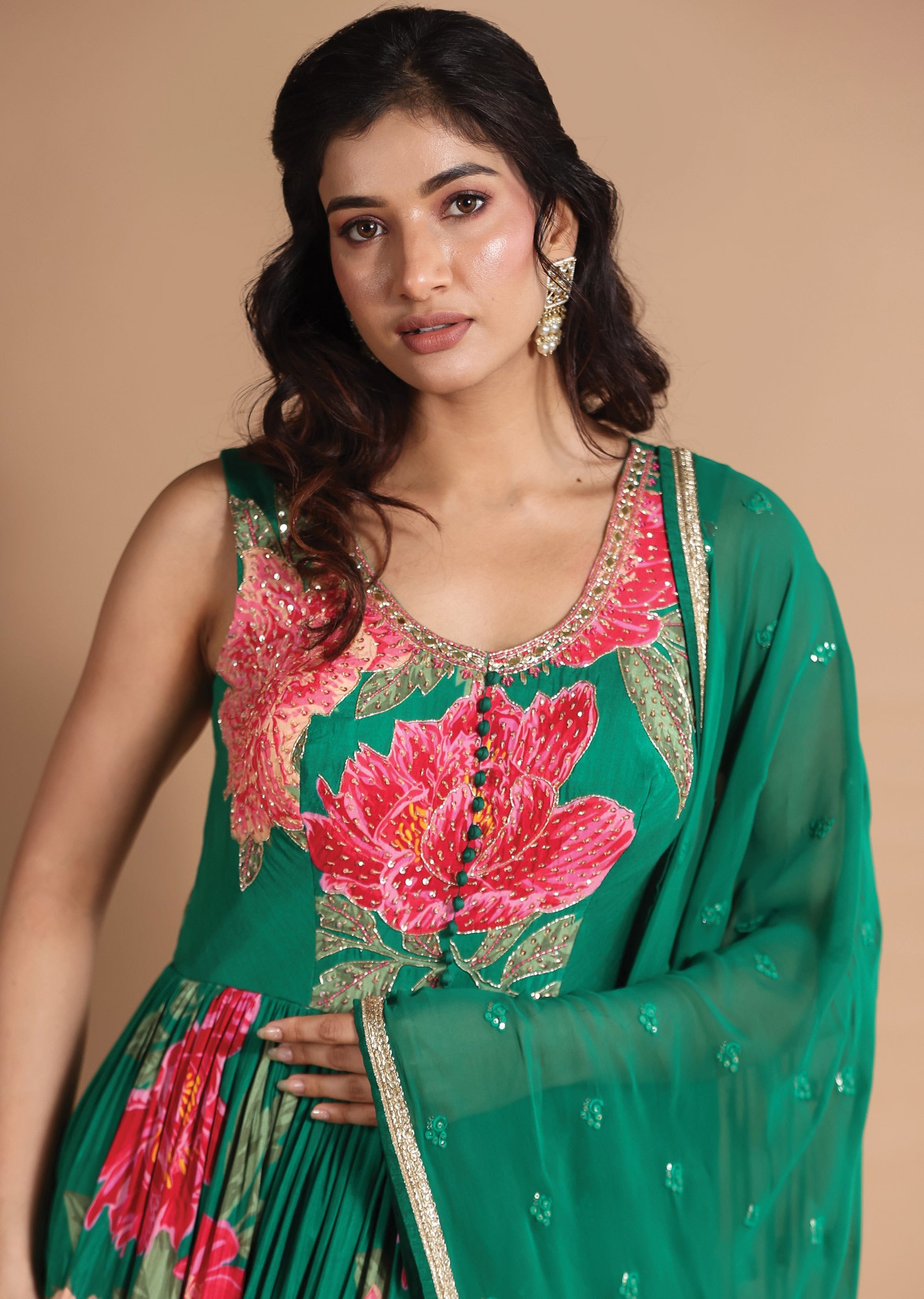 Green Modal Anarkali