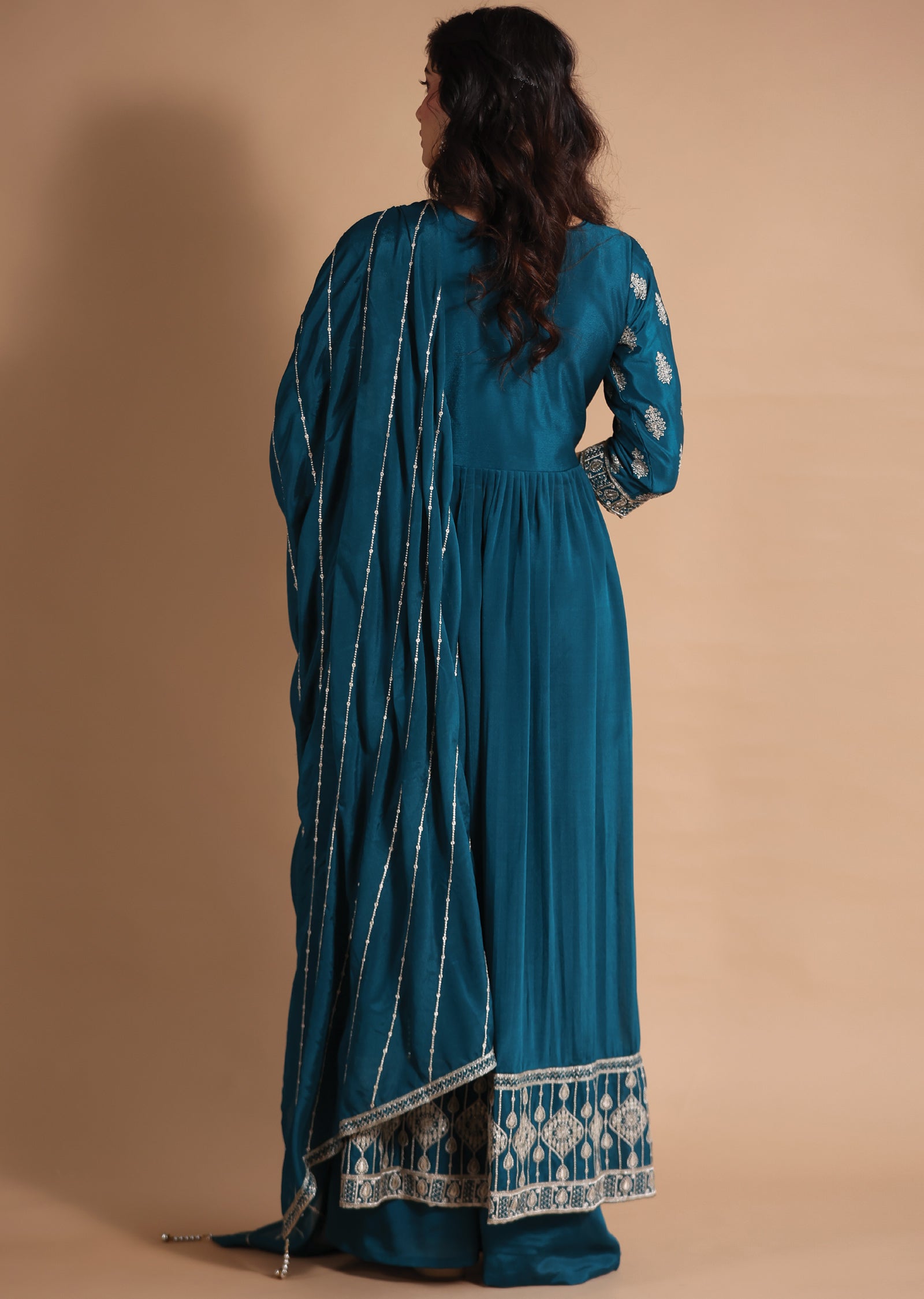 Rama Blue Chinnon Anarkali