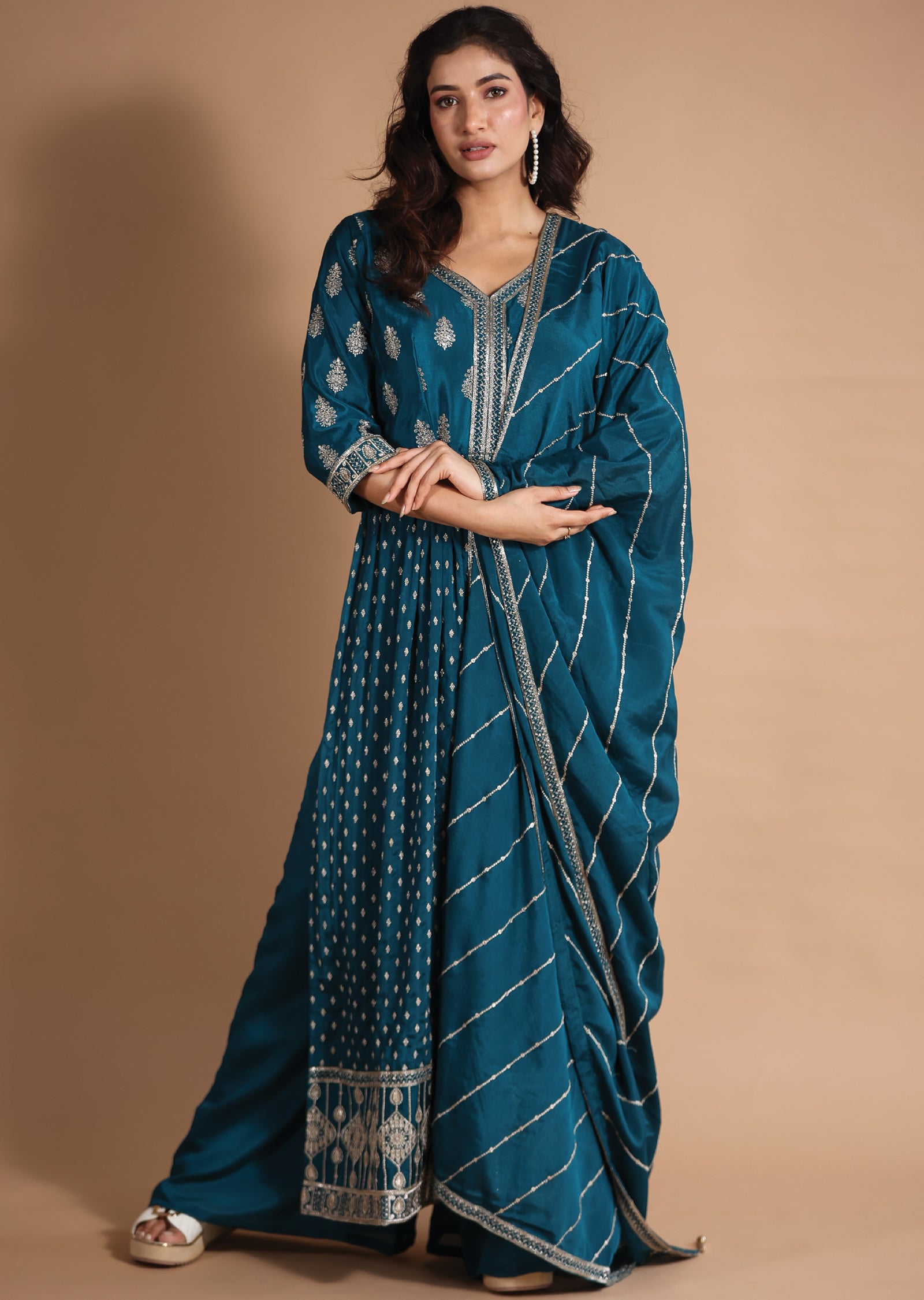 Rama Blue Chinnon Anarkali