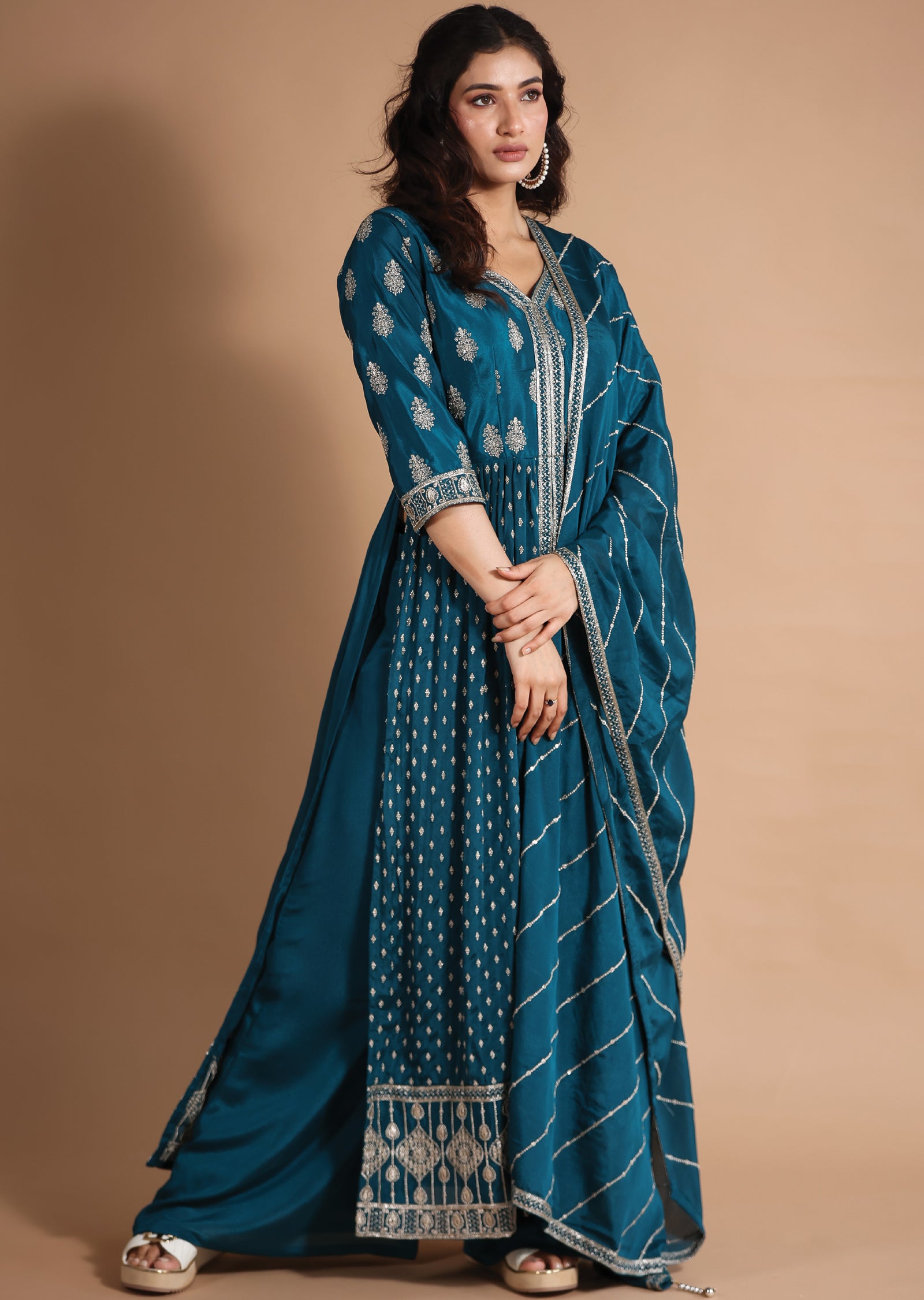 Rama Blue Chinnon Anarkali