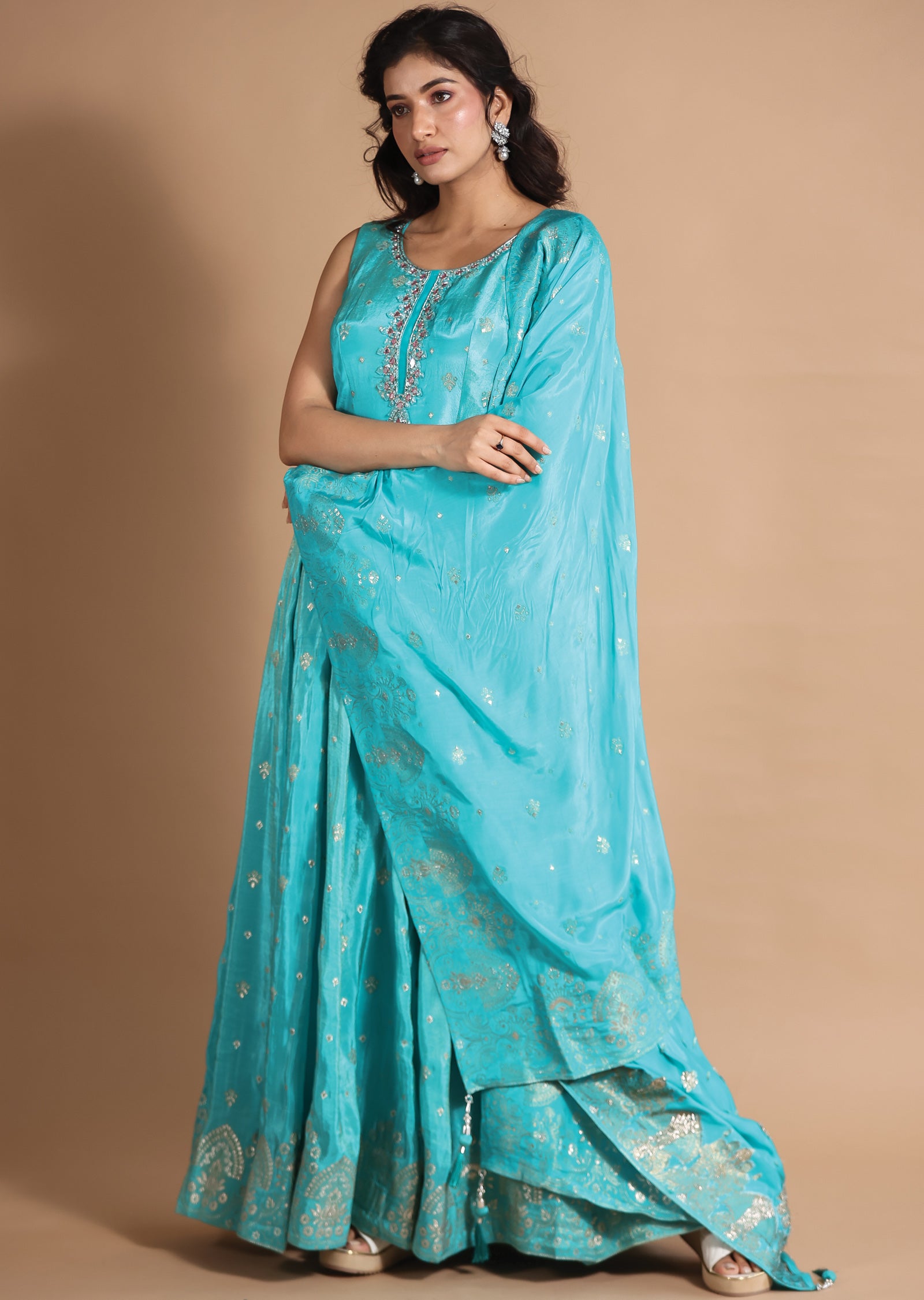 Light Blue Banaras Tissue Anarkali