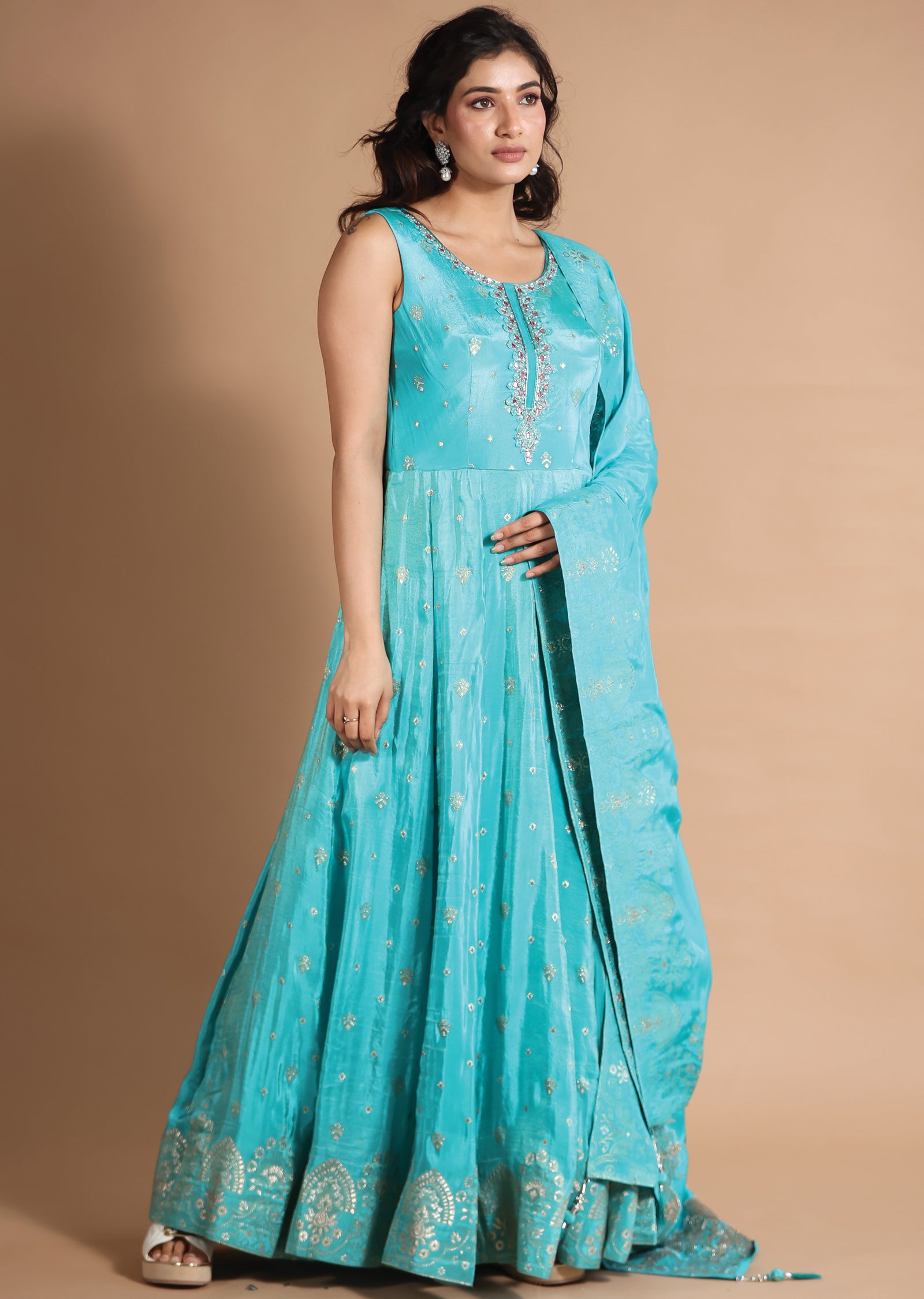 Light Blue Banaras Tissue Anarkali