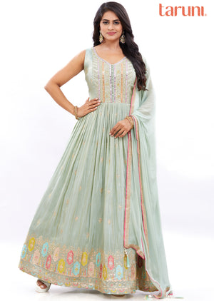 Dusty Green Tissue Anarkali Dress