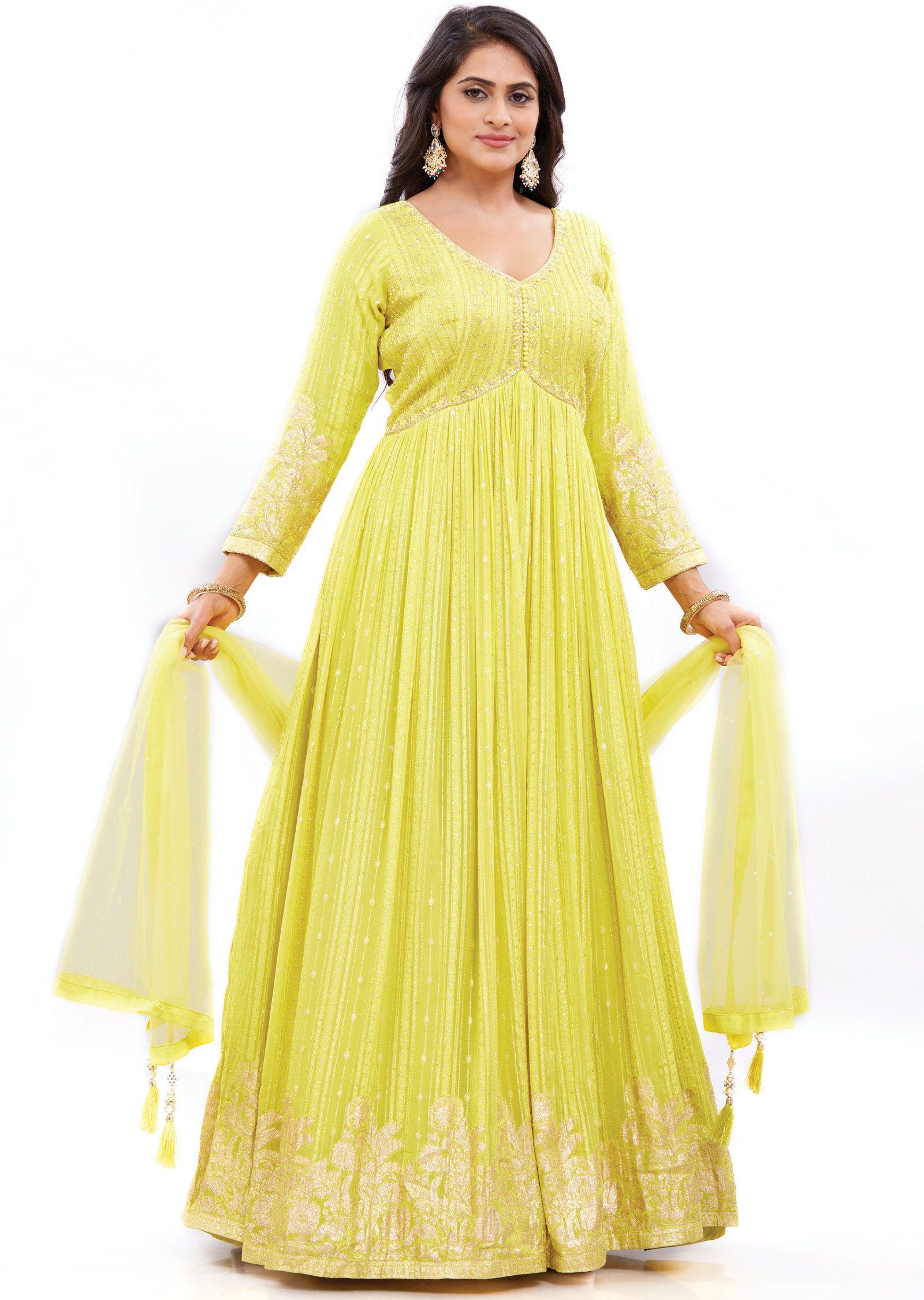 Yellow Alia Cut Anarkali Dress