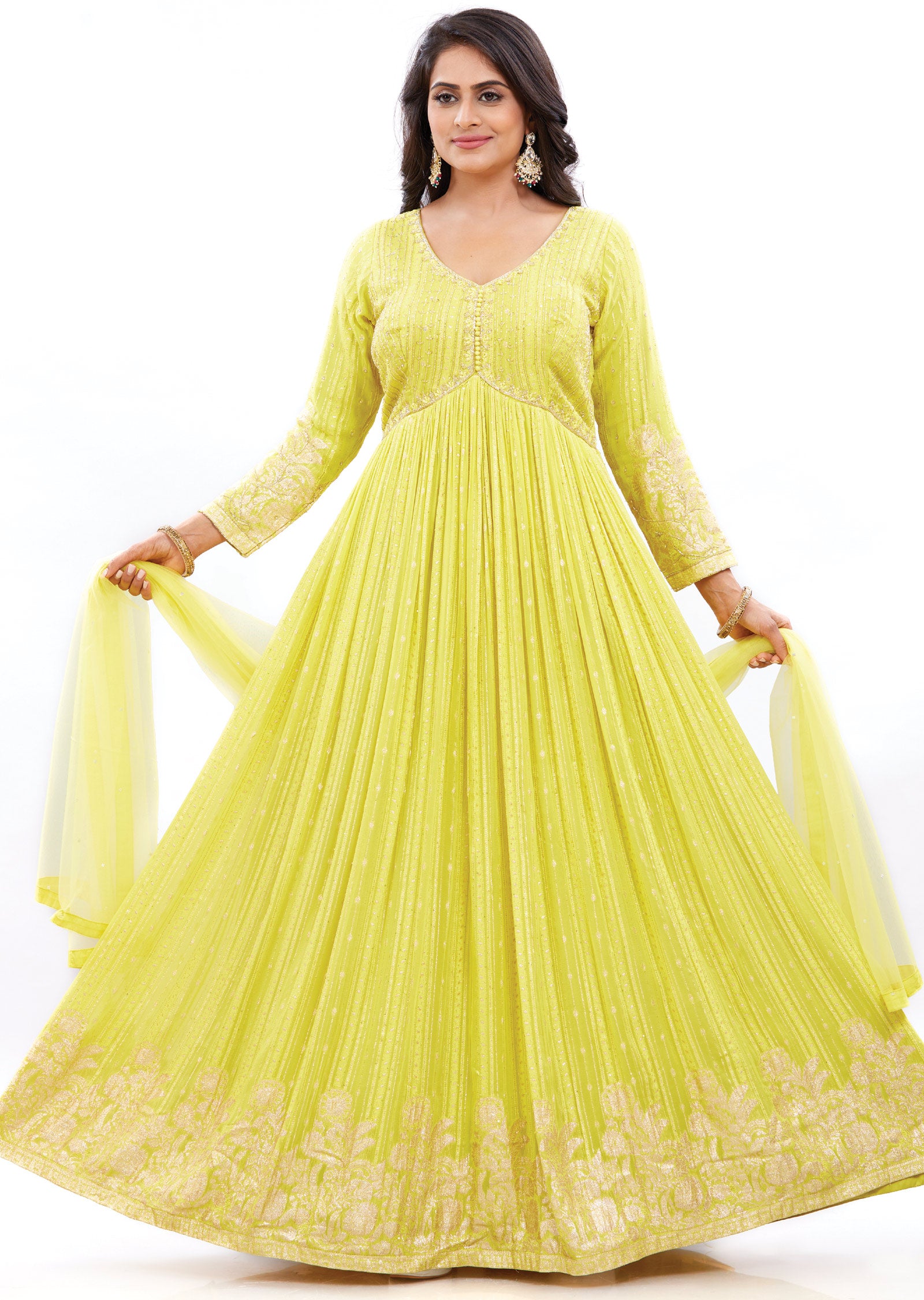 Yellow Alia Cut Anarkali Dress