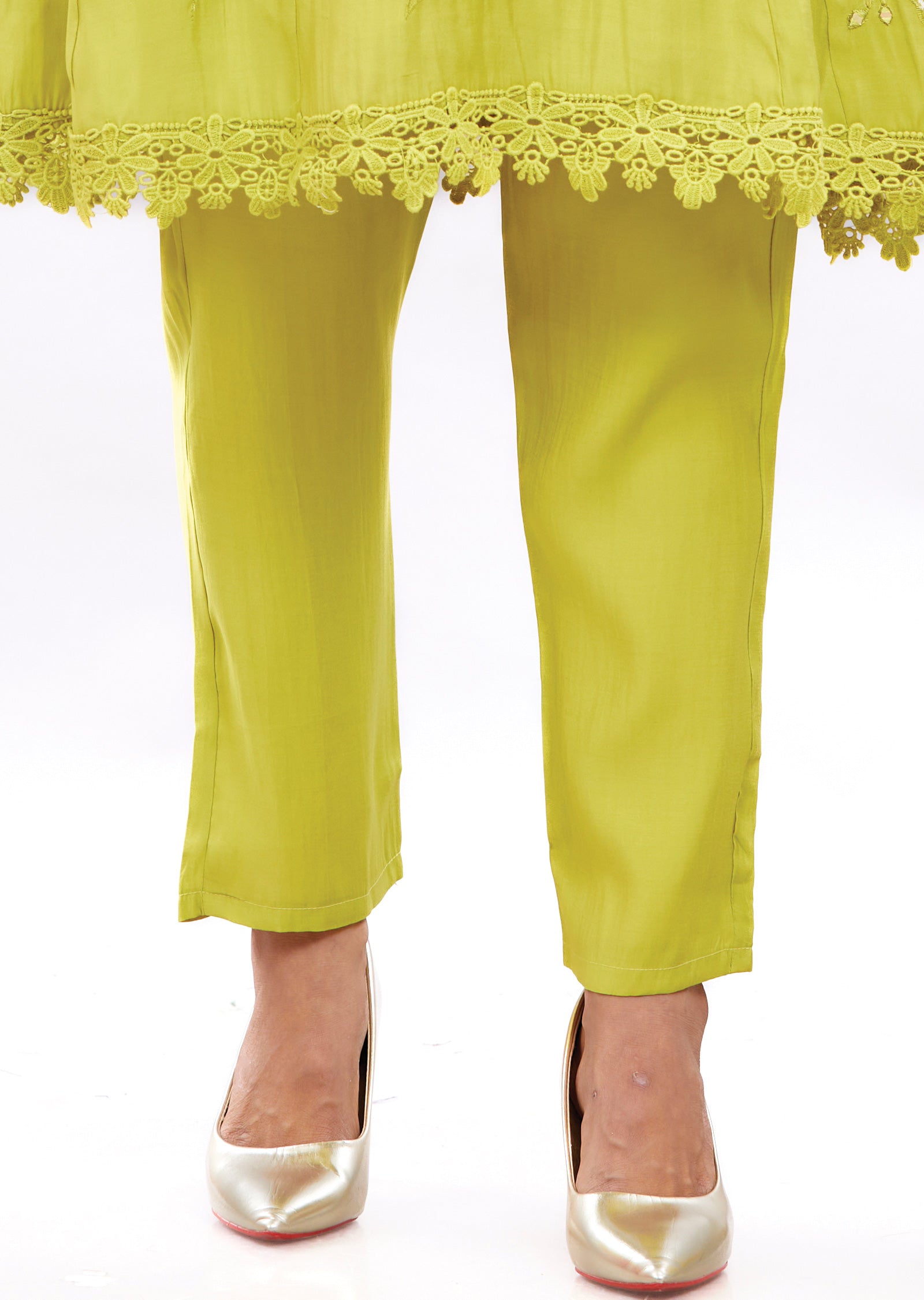 Lime Green Soft Silk Short Anarkali Suit Set