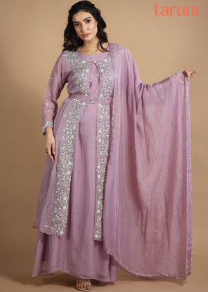 Lavender Organza Anarkali Dress with Long Jacket