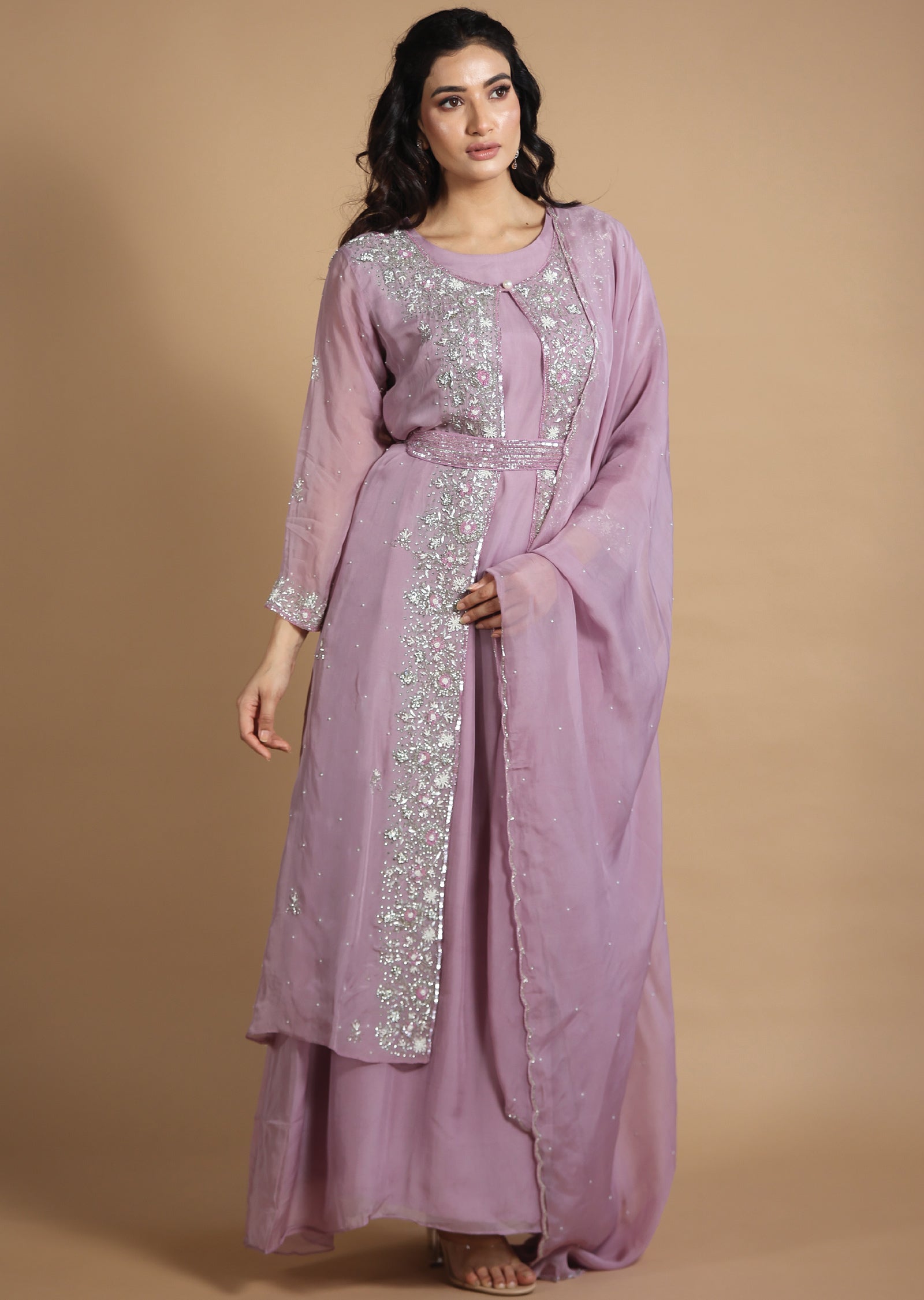 Lavender Organza Anarkali Dress with Long Jacket