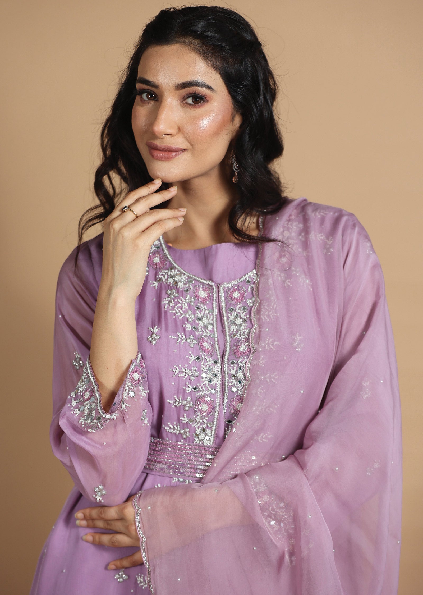 Lavender Organza Anarkali Dress with Long Jacket