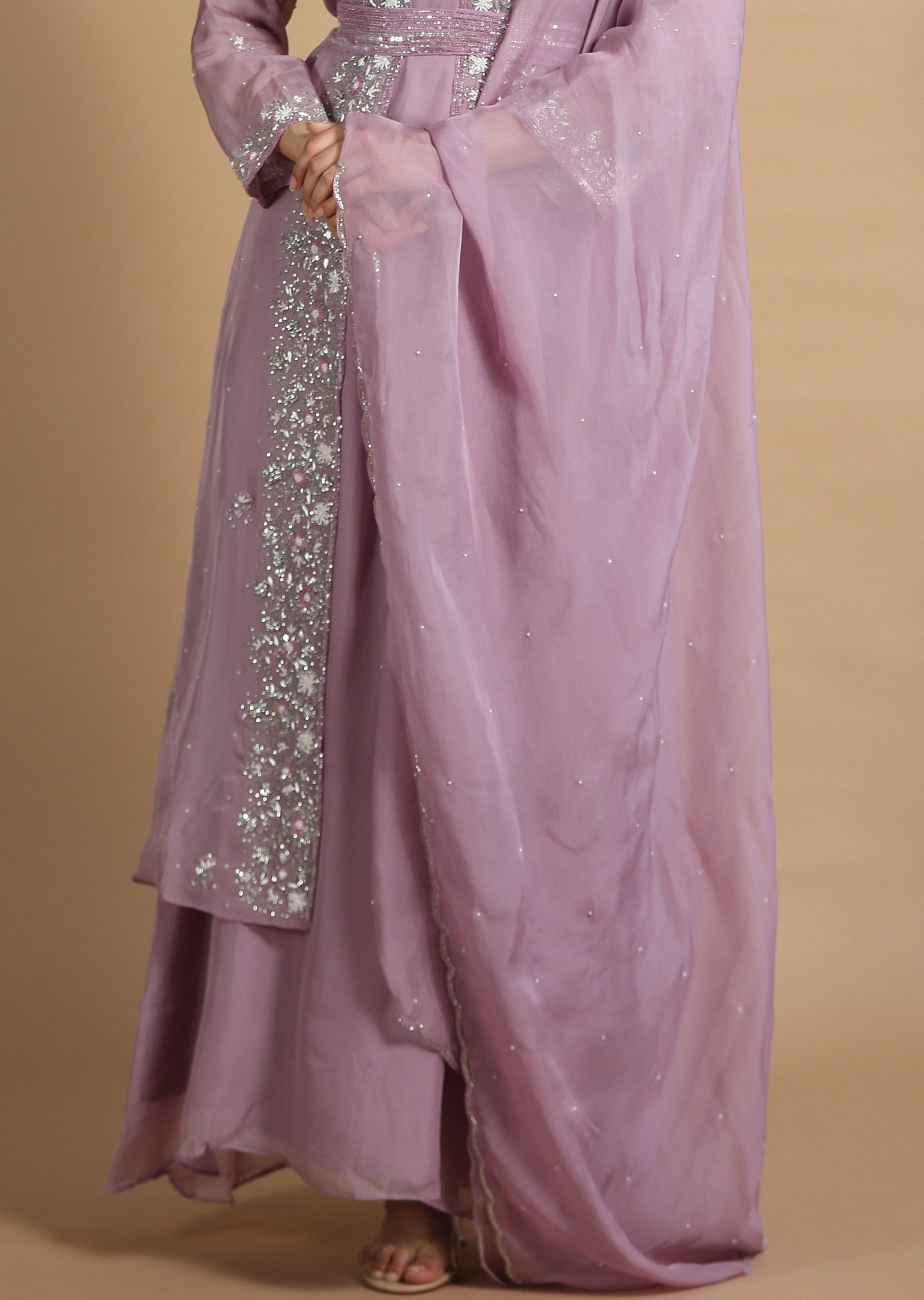 Lavender Organza Anarkali Dress with Long Jacket