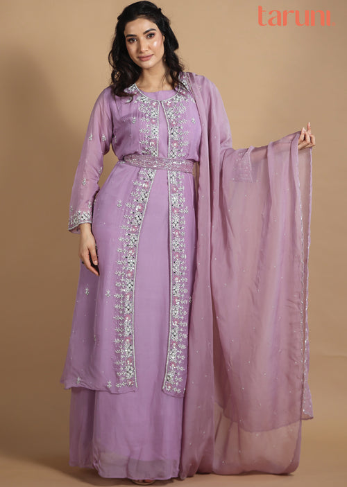 Light Lavender Organza Anarkali Dress with Long Jacket