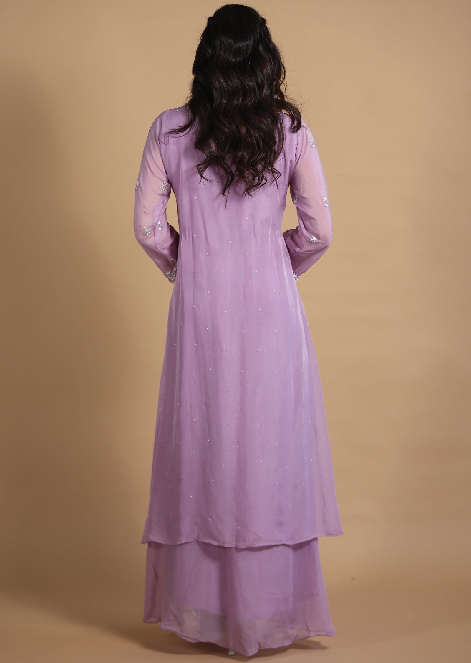 Light Lavender Organza Anarkali Dress with Long Jacket