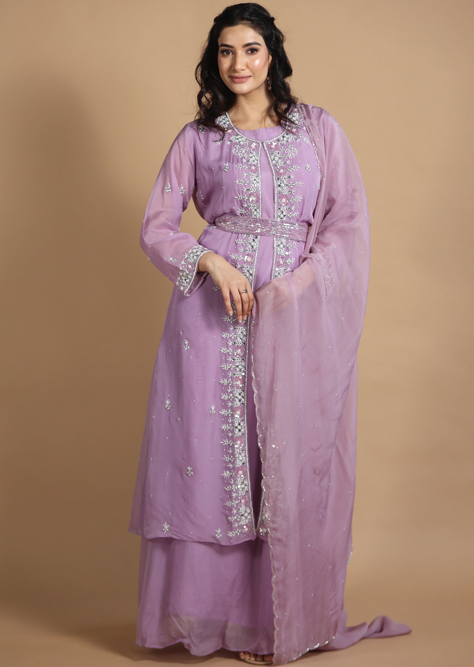 Light Lavender Organza Anarkali Dress with Long Jacket