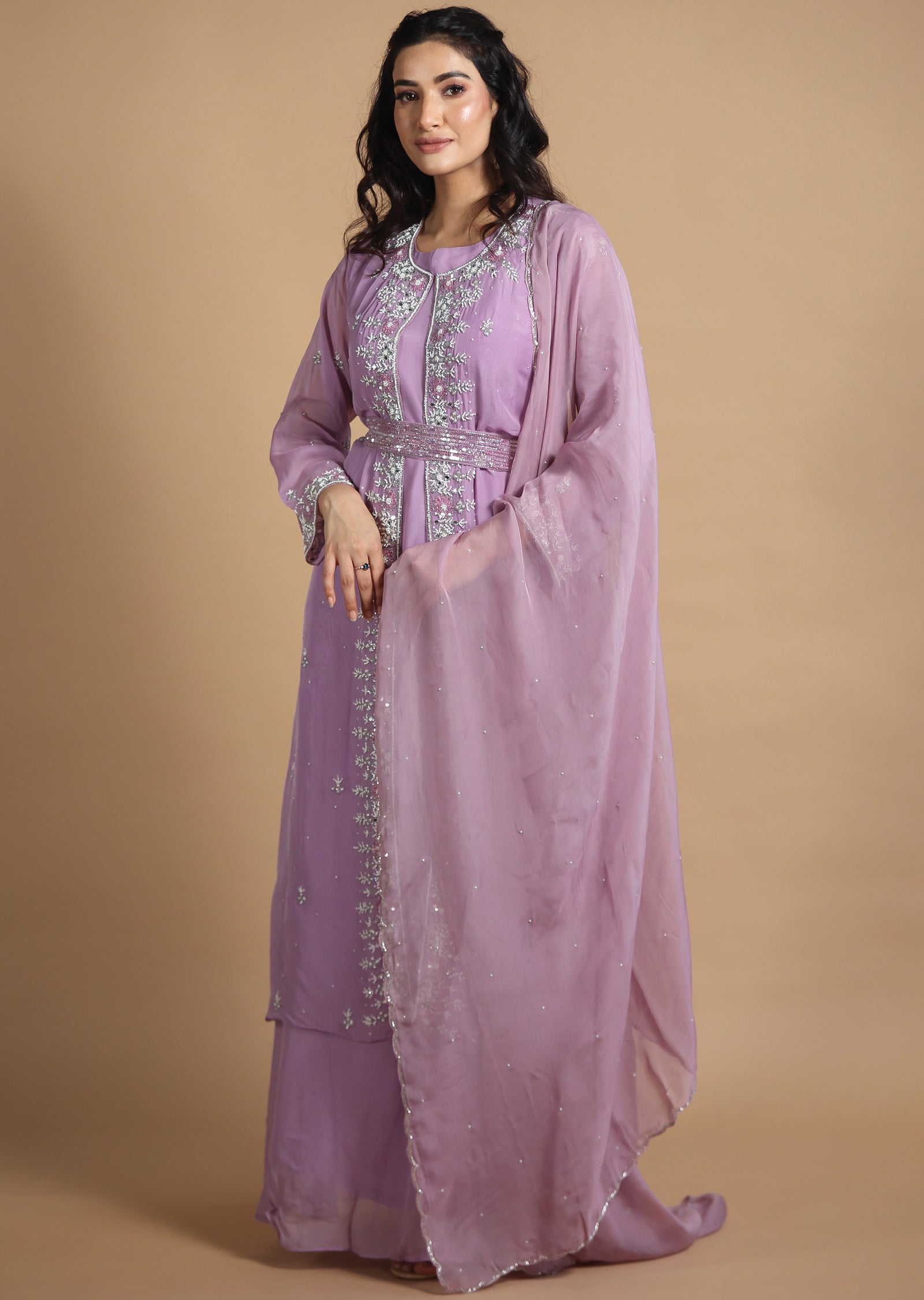 Light Lavender Organza Anarkali Dress with Long Jacket