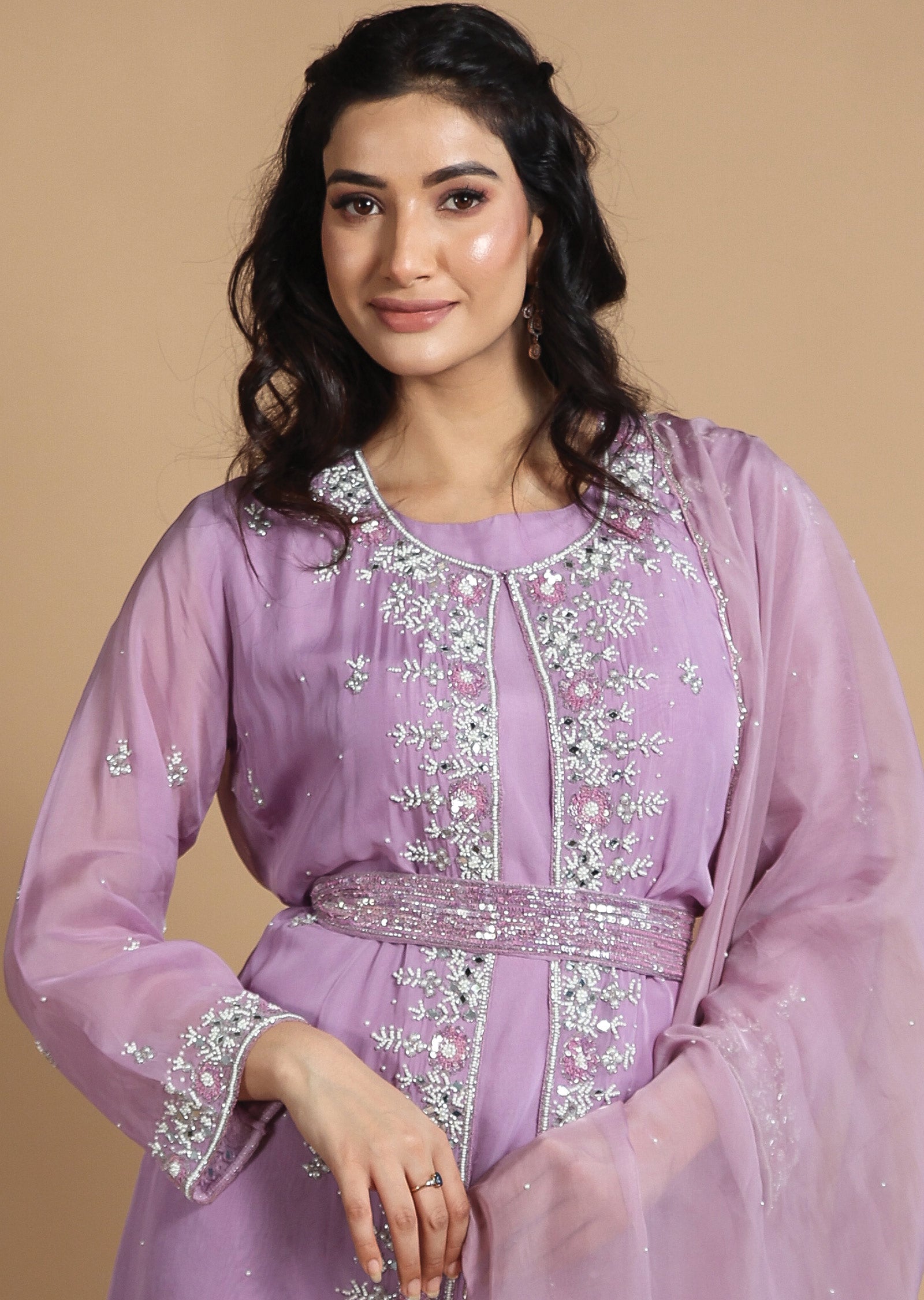 Light Lavender Organza Anarkali Dress with Long Jacket