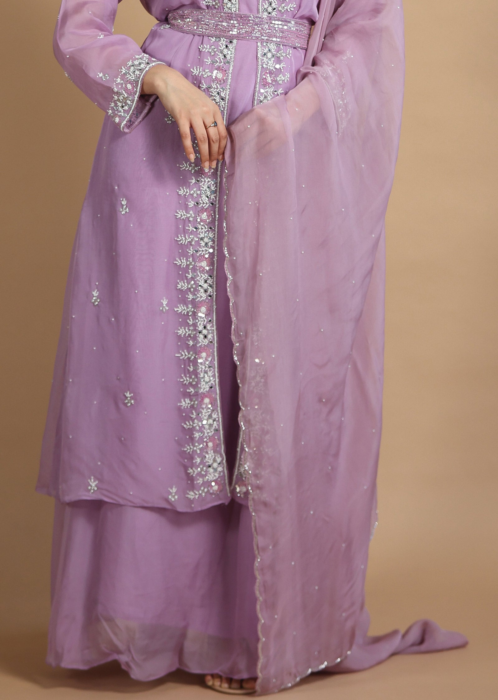 Light Lavender Organza Anarkali Dress with Long Jacket