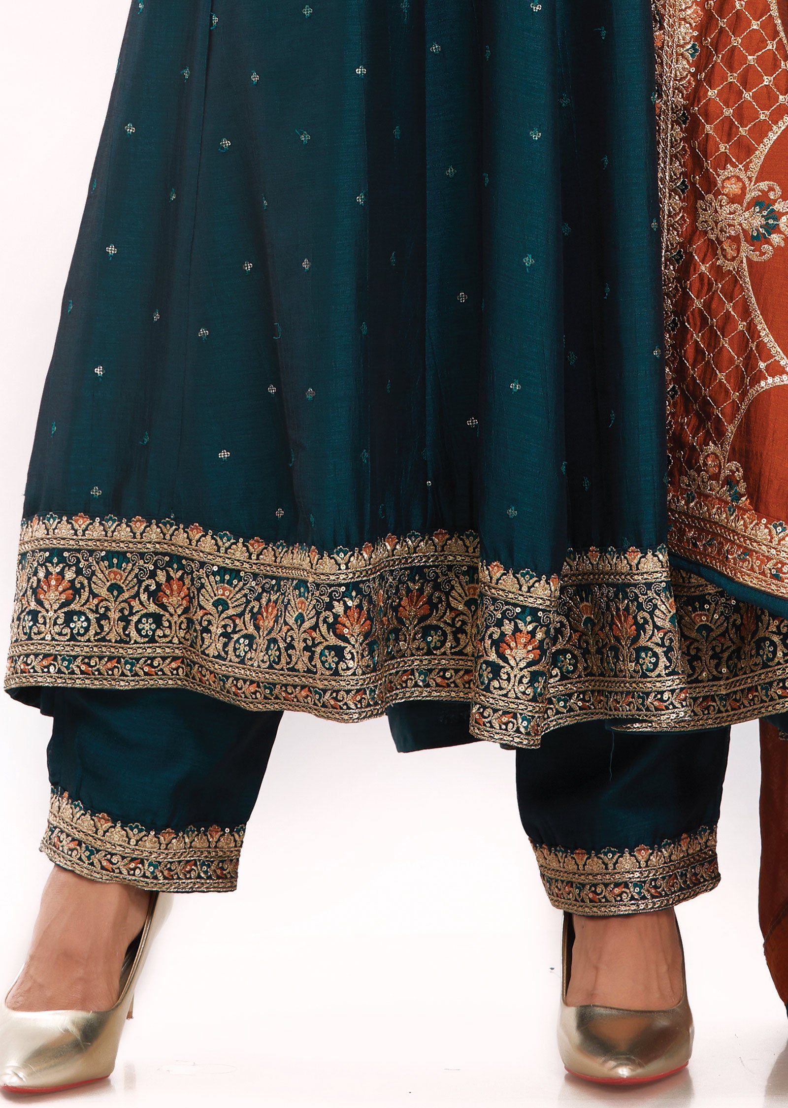 Bottle Green Silk Anarkali Suit with Contrast Dupatta Bottle Green Silk Anarkali Suit with Contrast Dupatta
