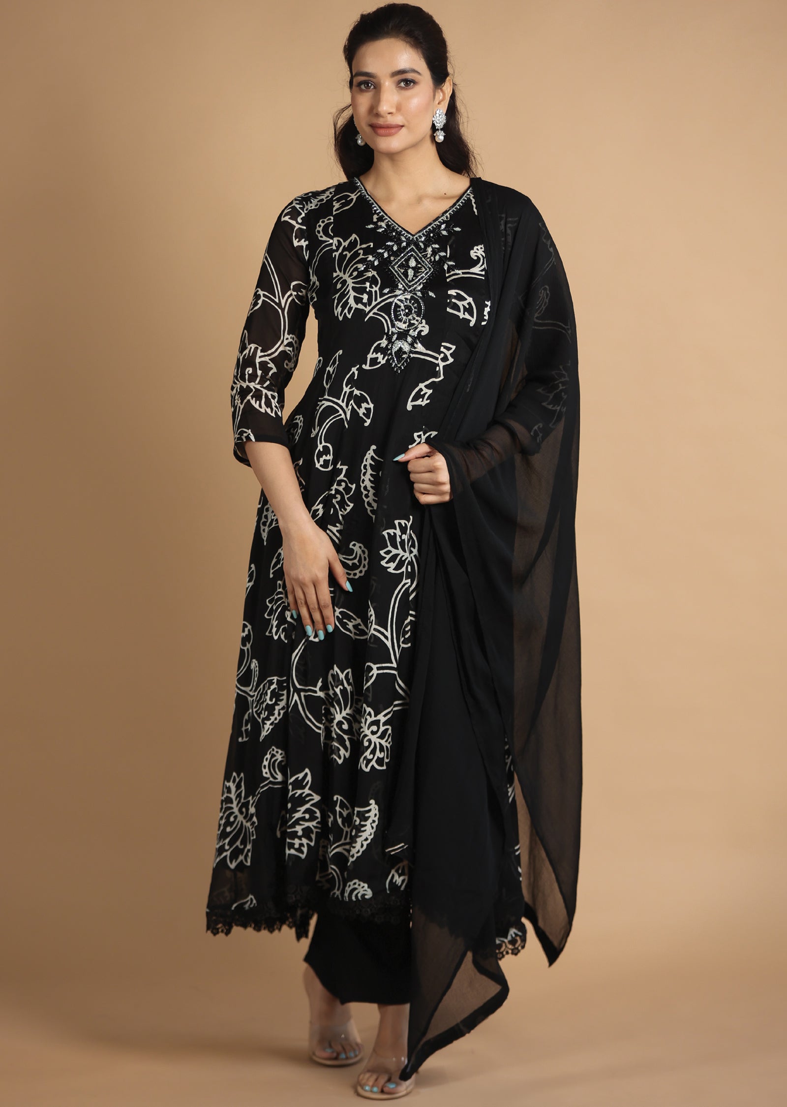 Black Chinnon Anarkali