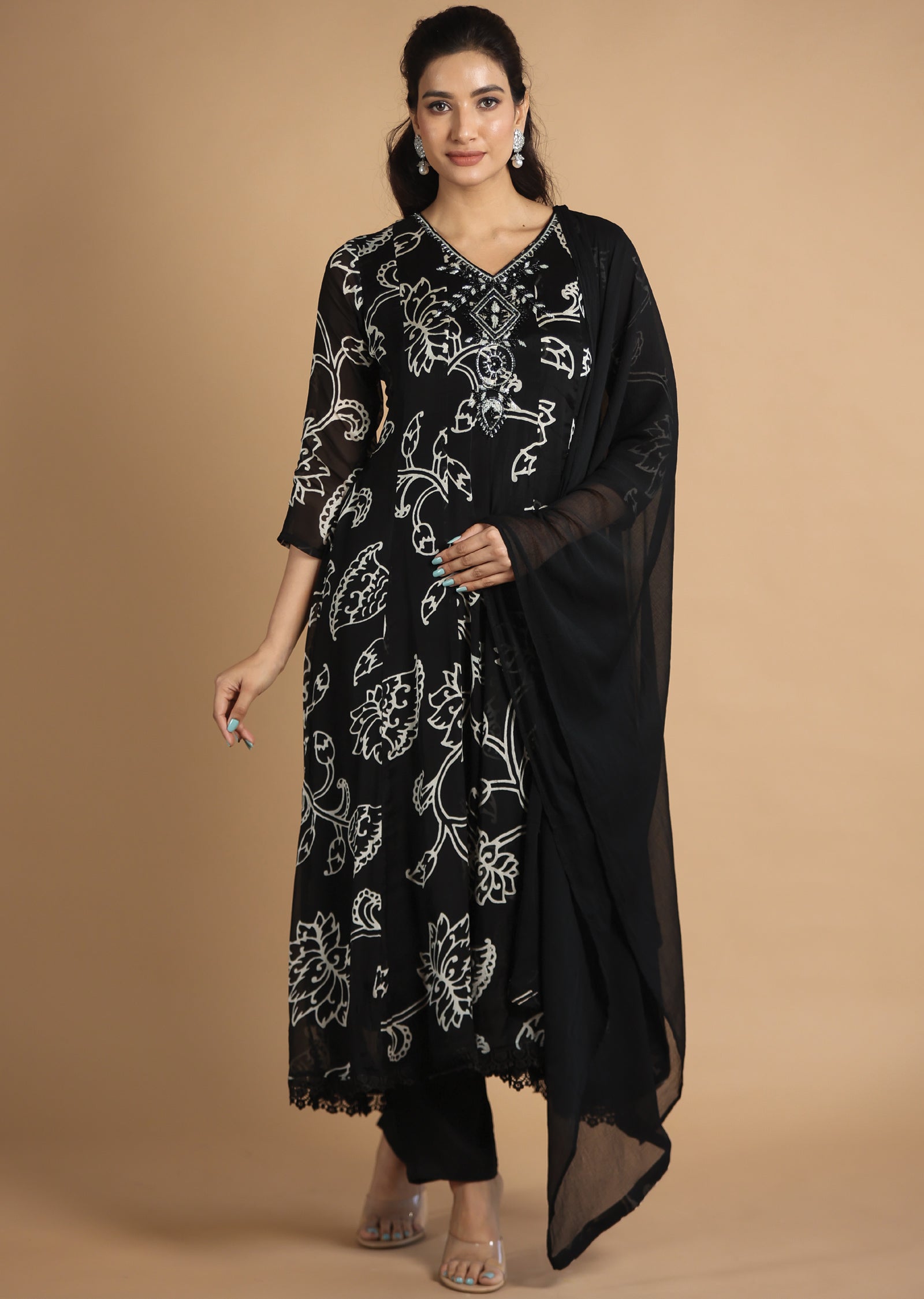 Black Chinnon Anarkali