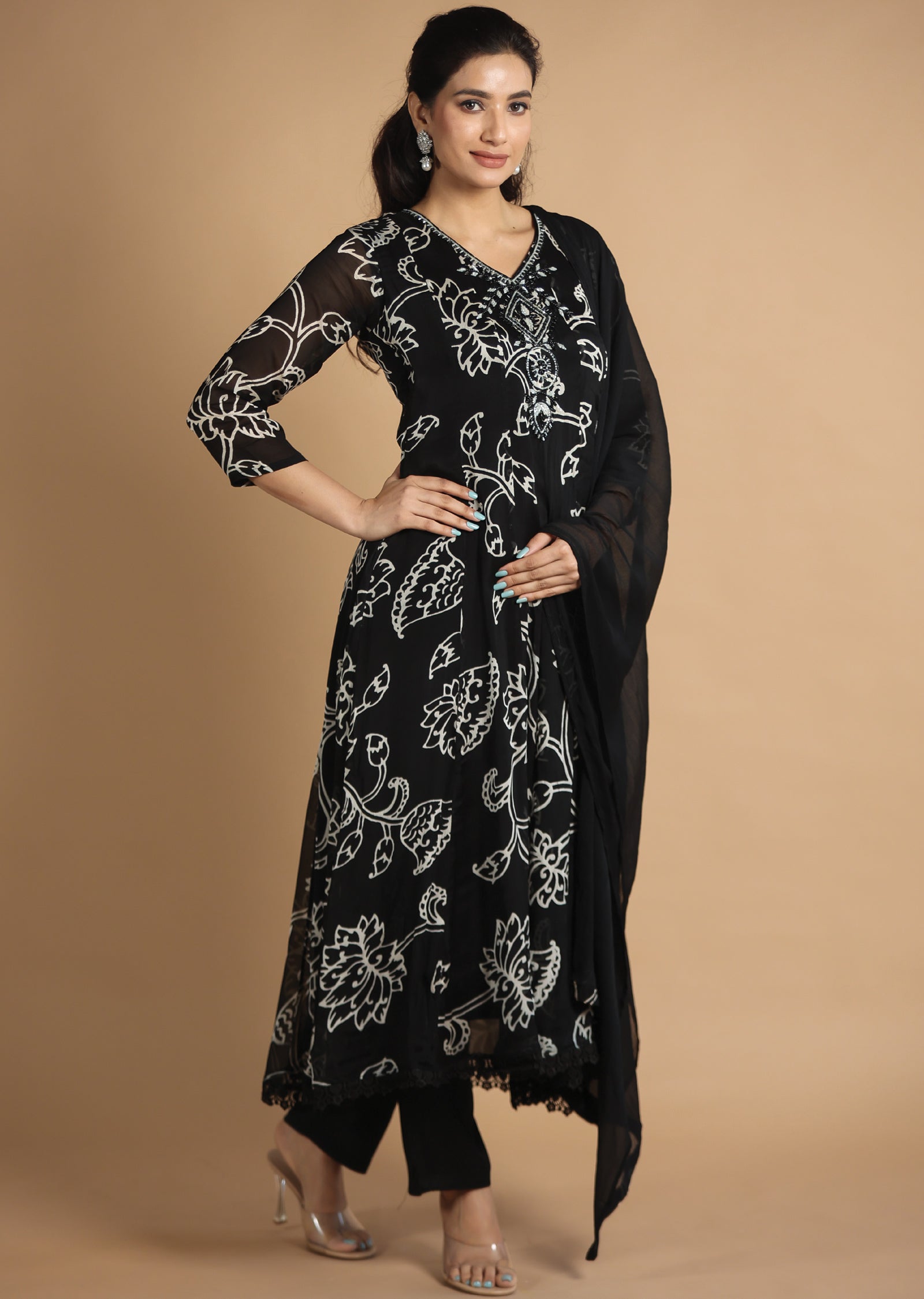 Black Chinnon Anarkali