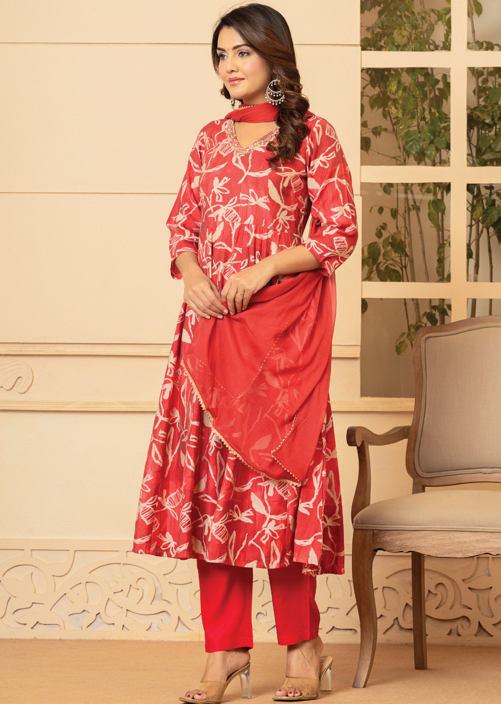 Dark Pink Muslin Anarkali Suit Set