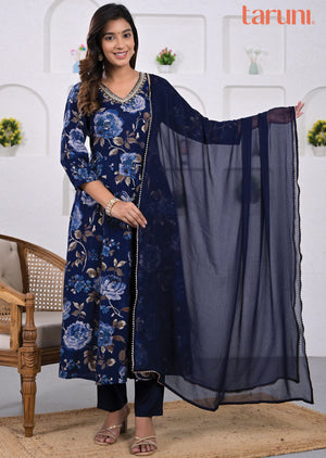 Navy Blue Muslin Anarkali