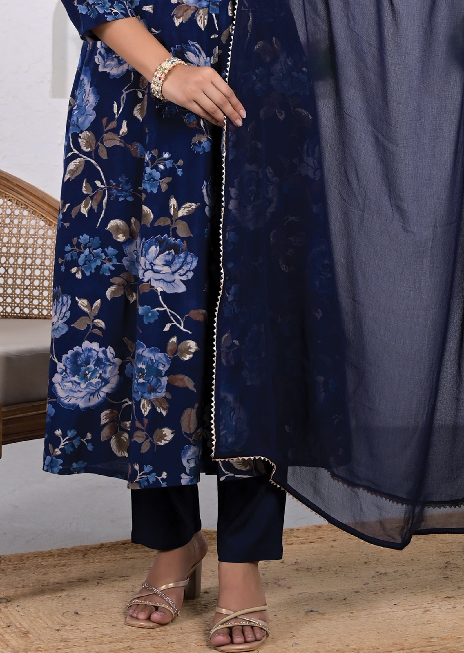 Navy Blue Muslin Anarkali