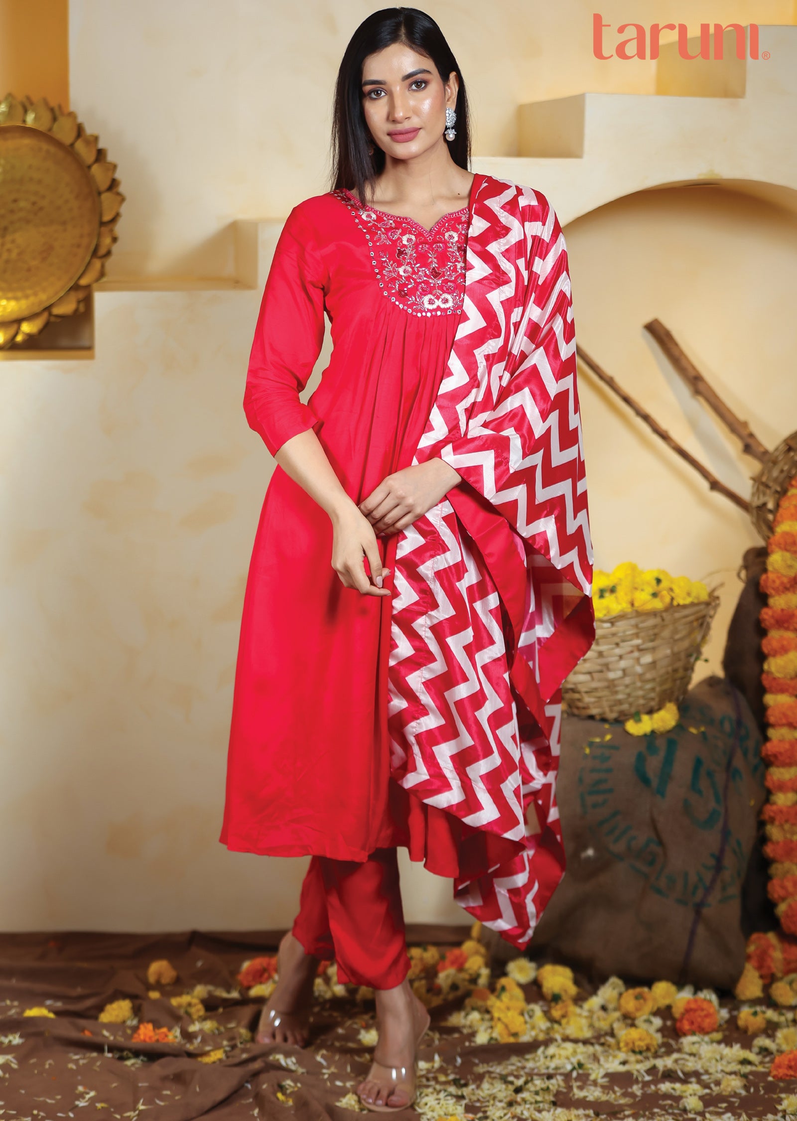 Red Muslin Anarkali