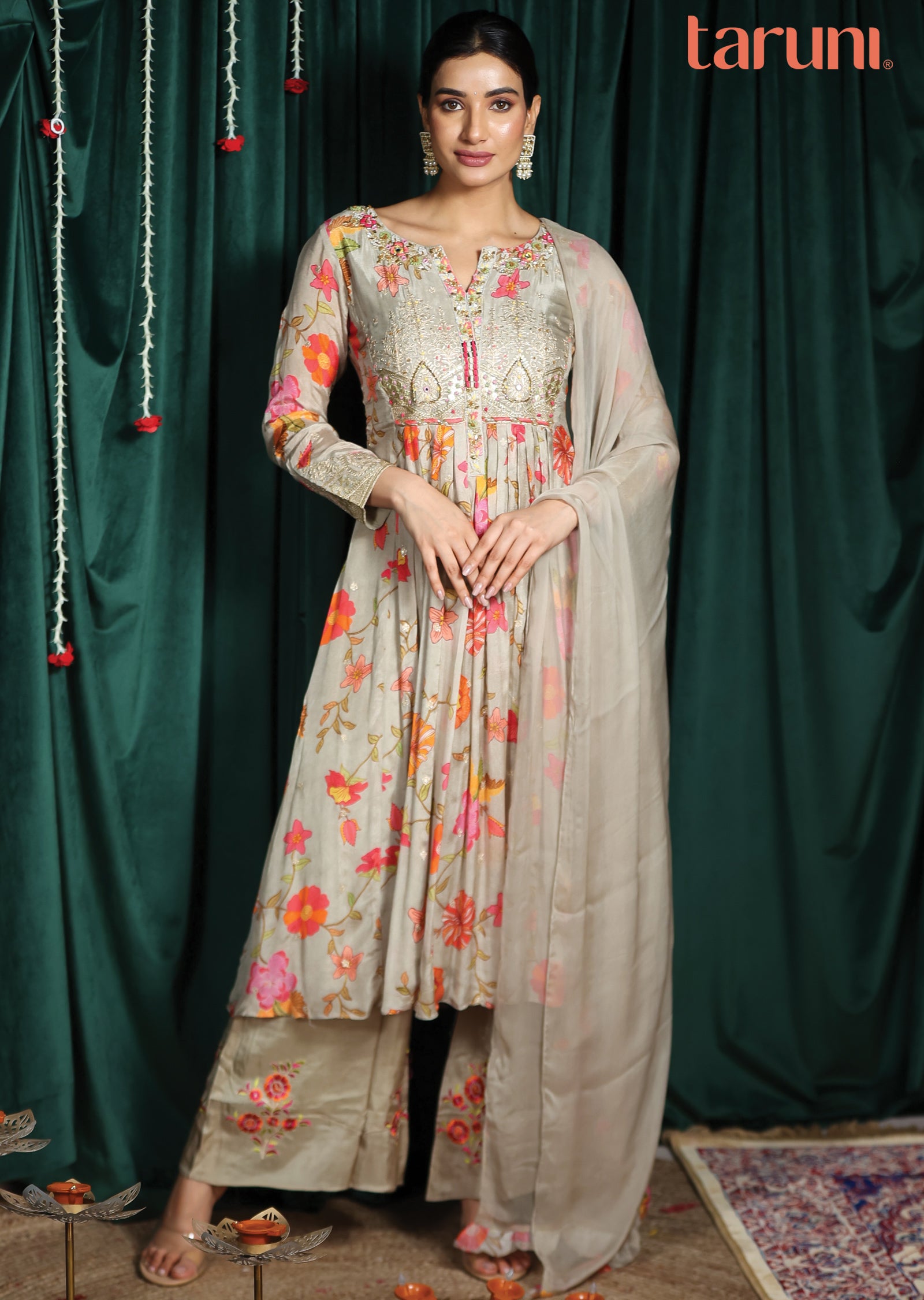 Beige Chinnon Anarkali