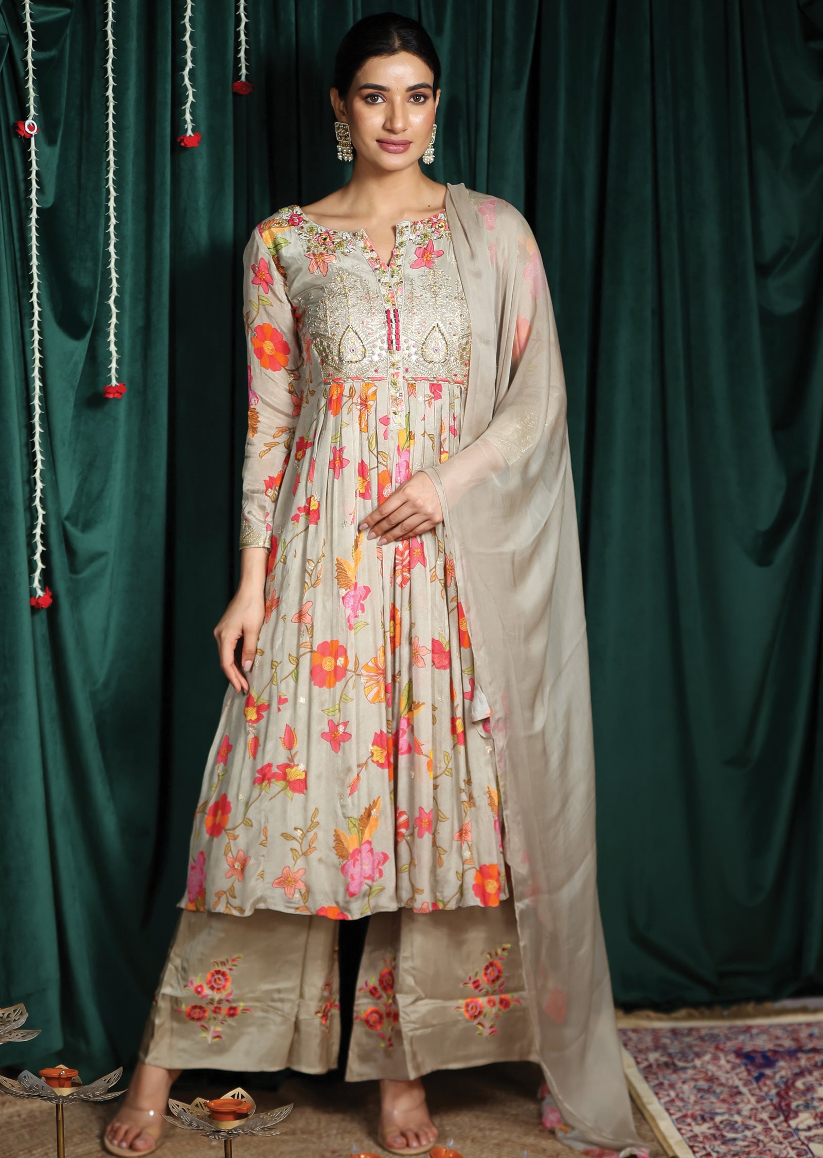 Beige Chinnon Anarkali