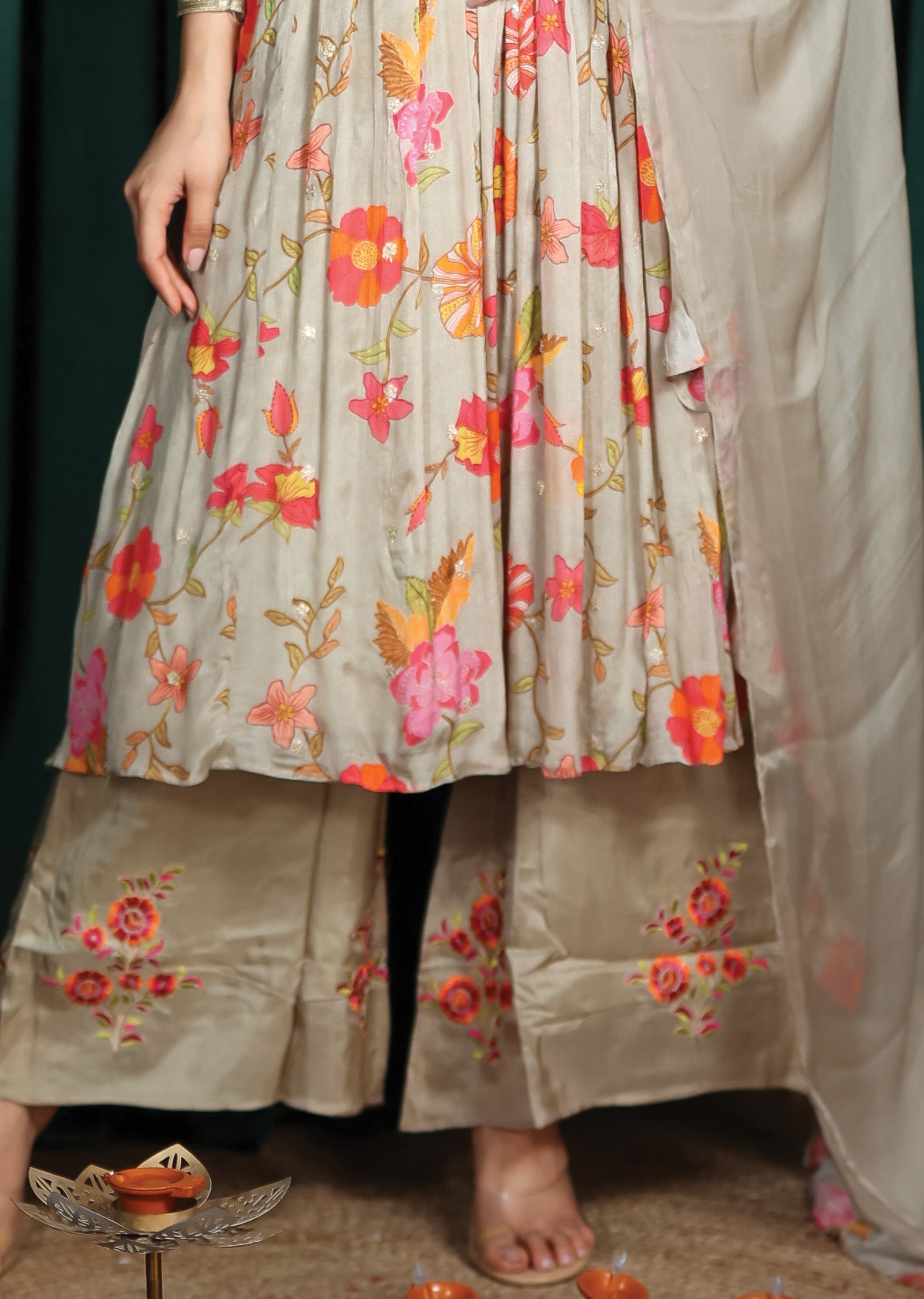 Beige Chinnon Anarkali