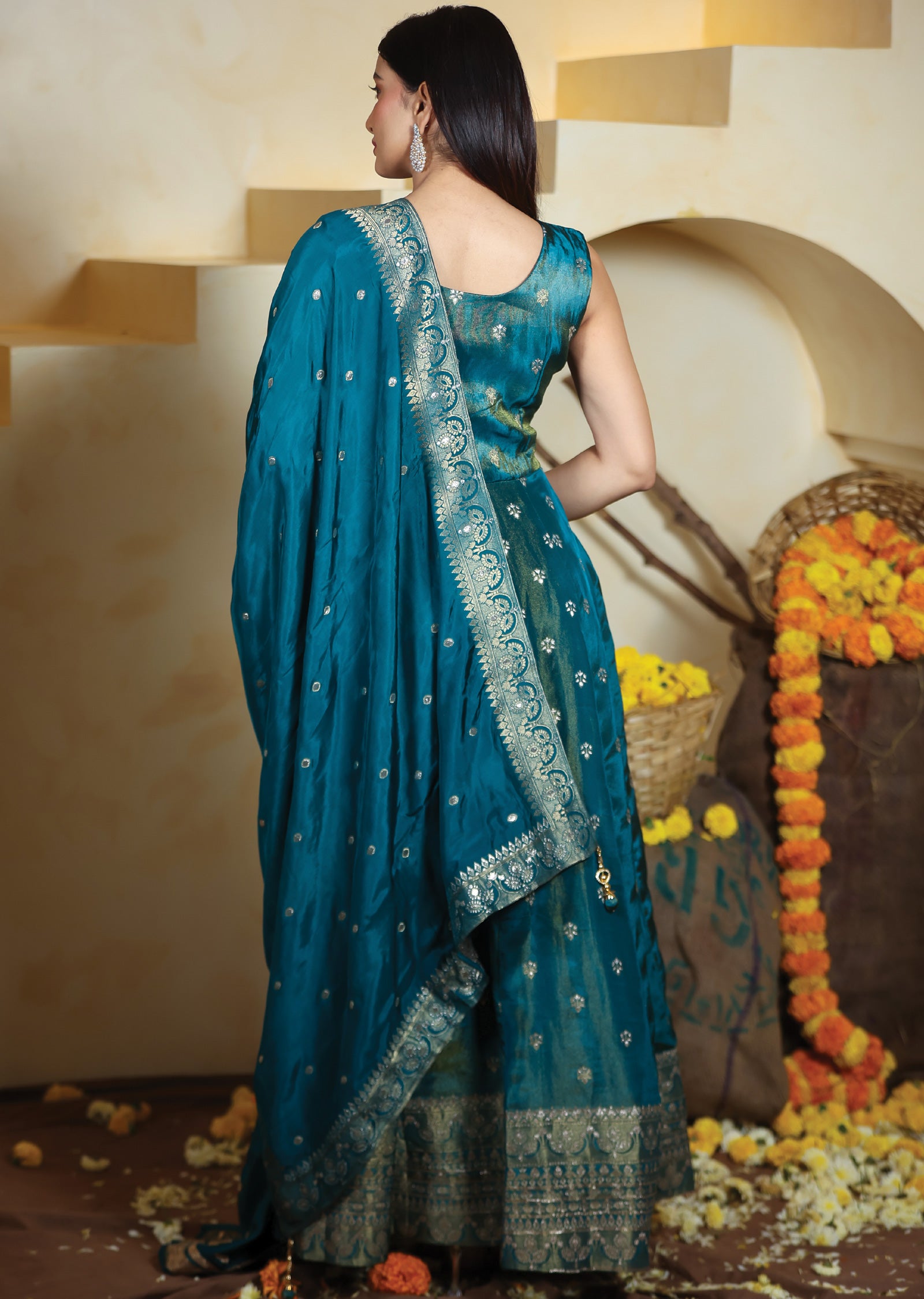 Rama Green Banaras Tissue Anarkali