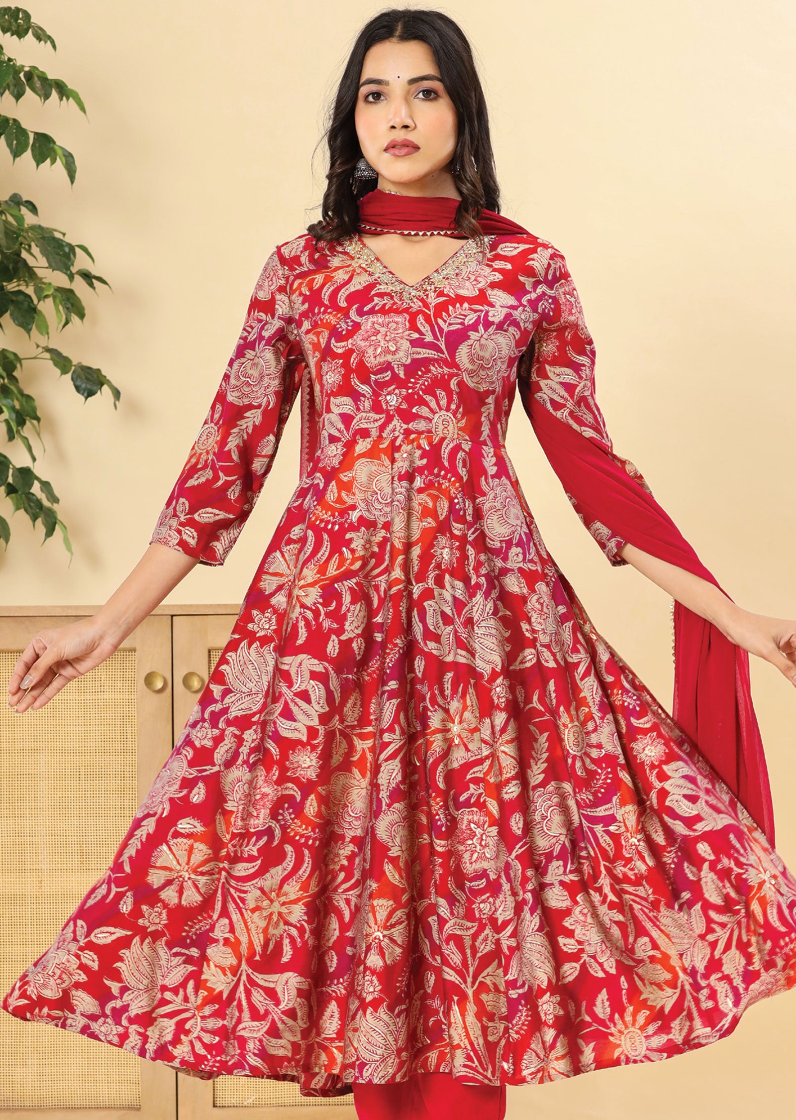 Magenta & Orange Muslin Anarkali