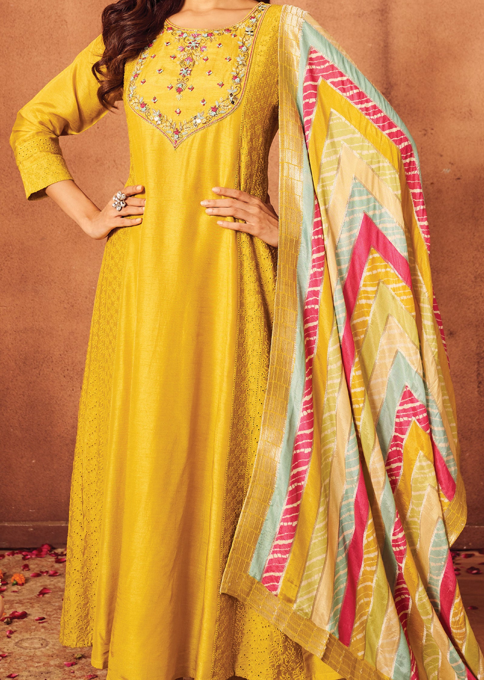 Yellow Crosia Silk Anarkali