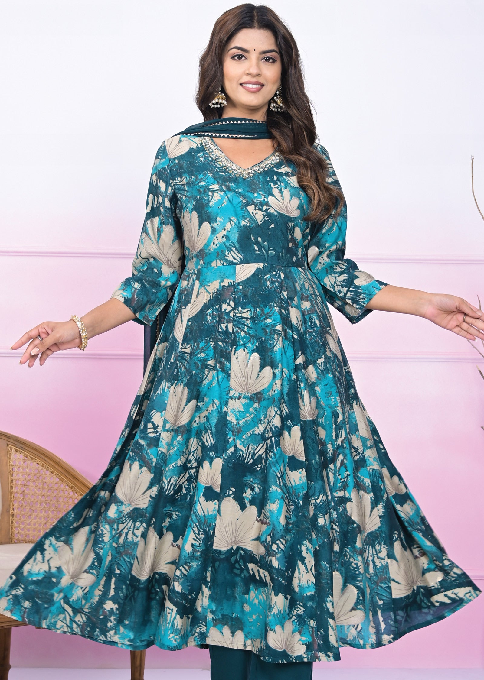 Rama Blue Muslin Anarkali