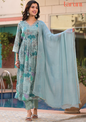 Light Dusty Green Chinnon Anarkali