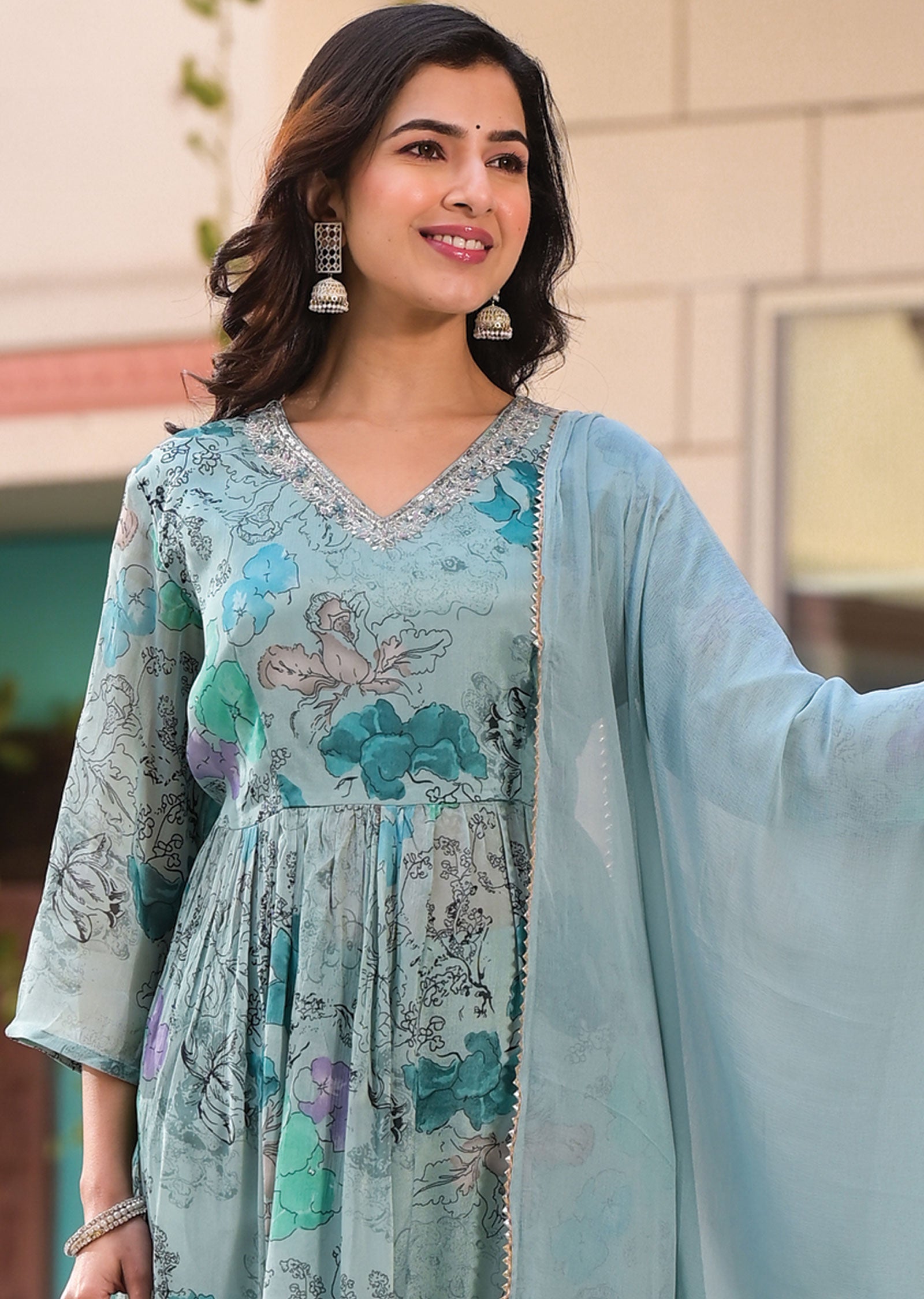 Light Dusty Green Chinnon Anarkali