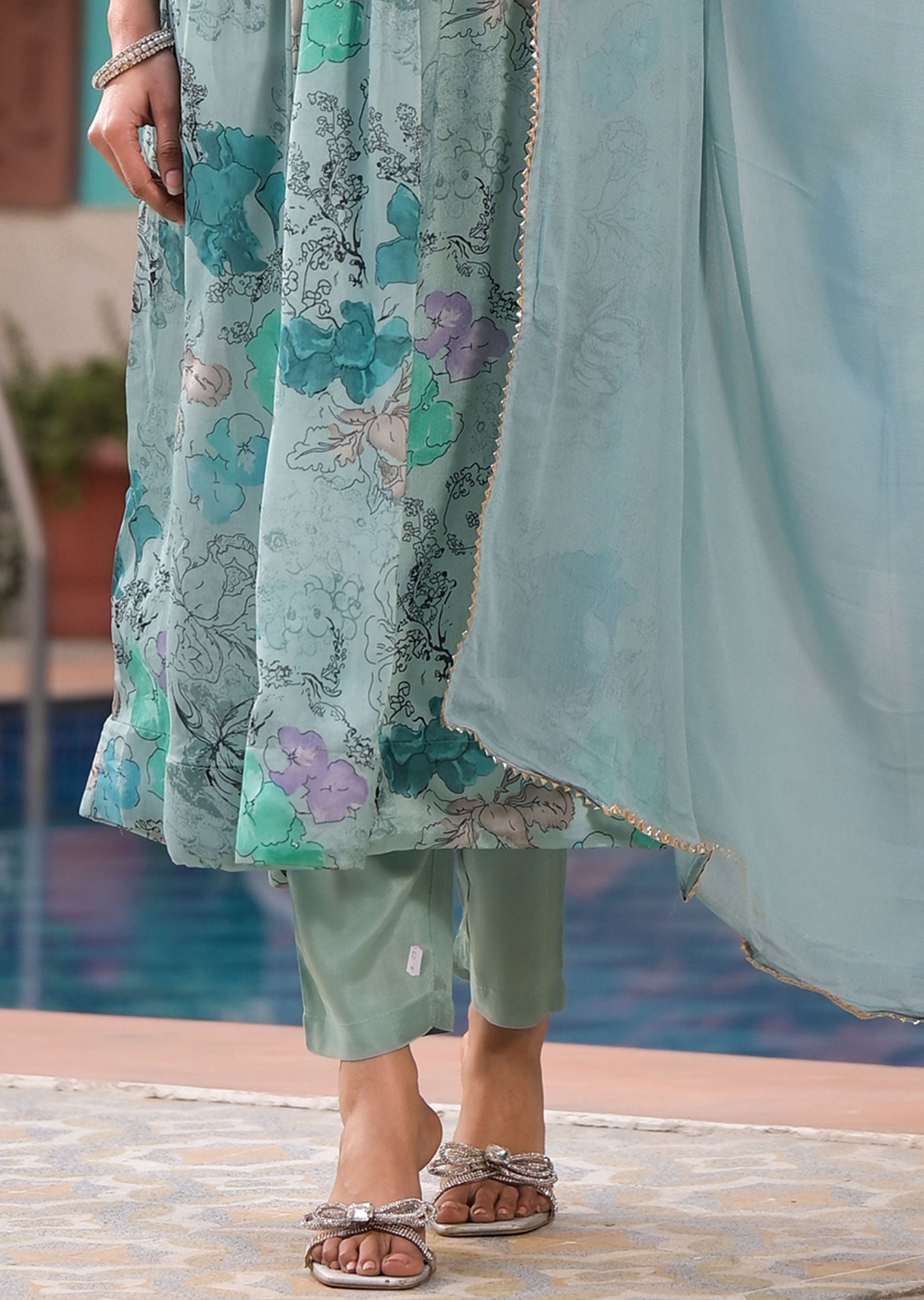 Light Dusty Green Chinnon Anarkali