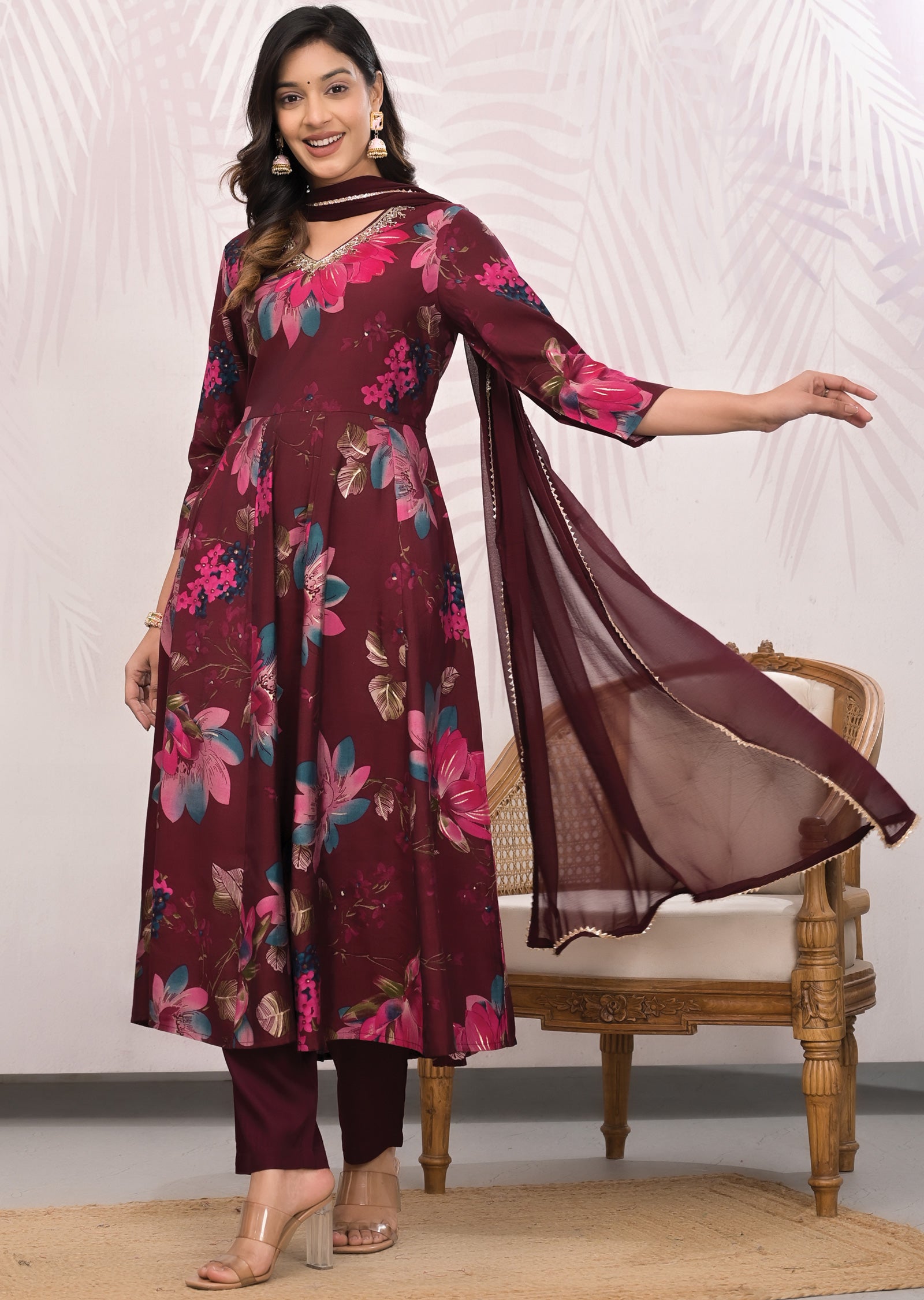 Maroon Muslin Anarkali