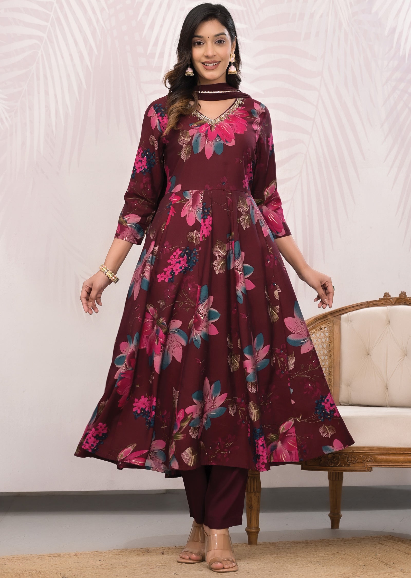 Maroon Muslin Anarkali