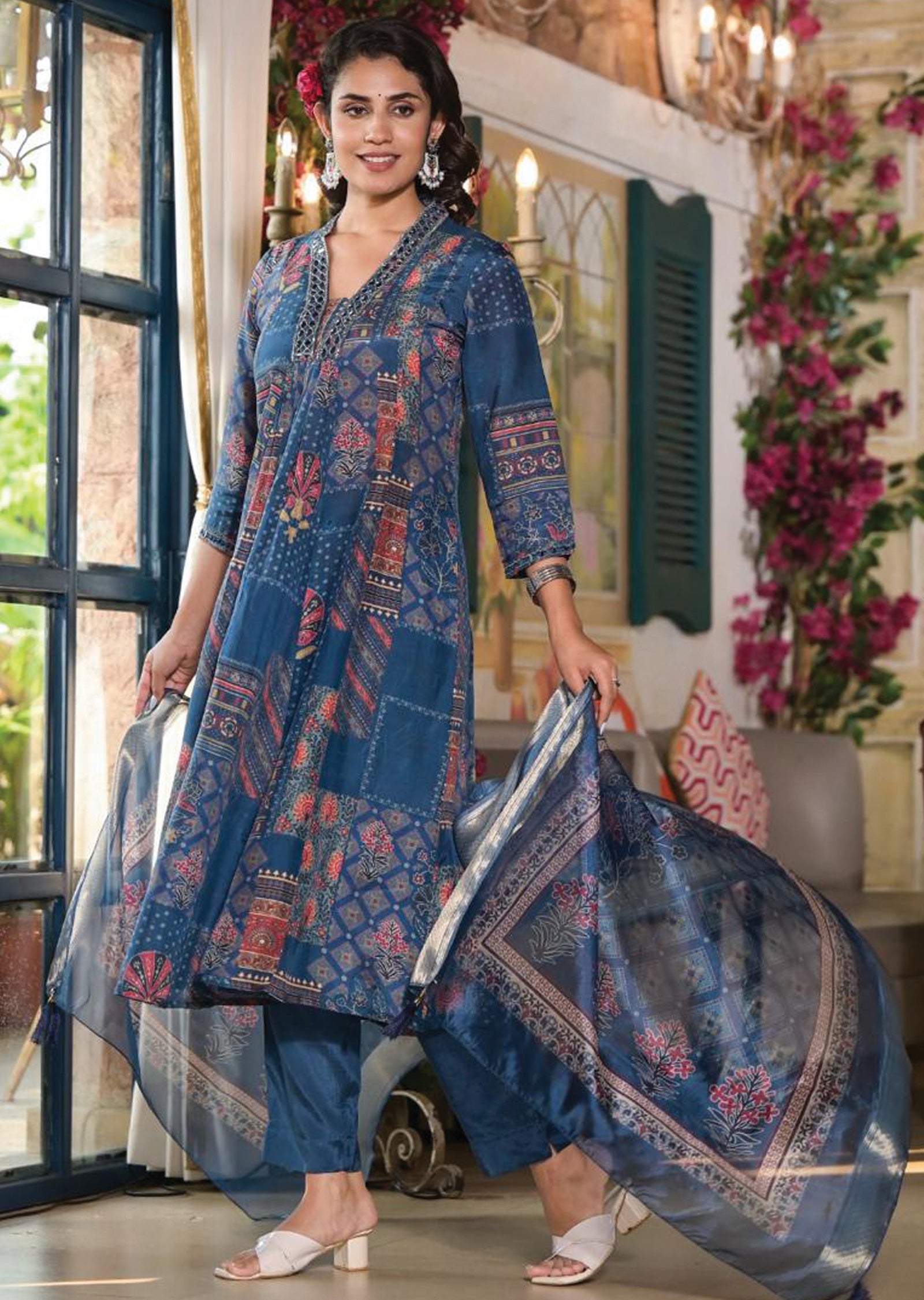 Blue Muslin Anarkali