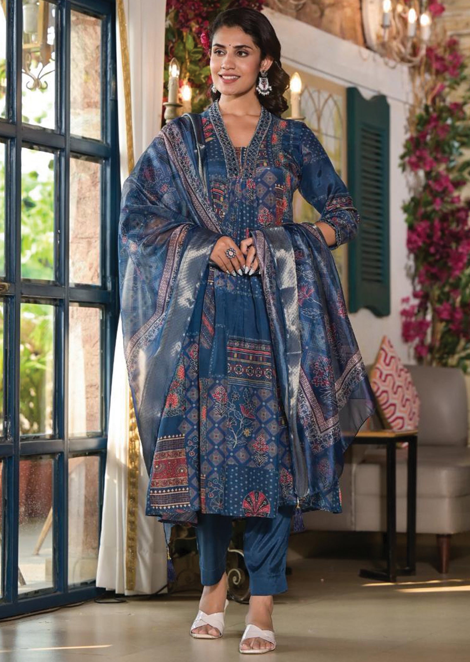 Blue Muslin Anarkali