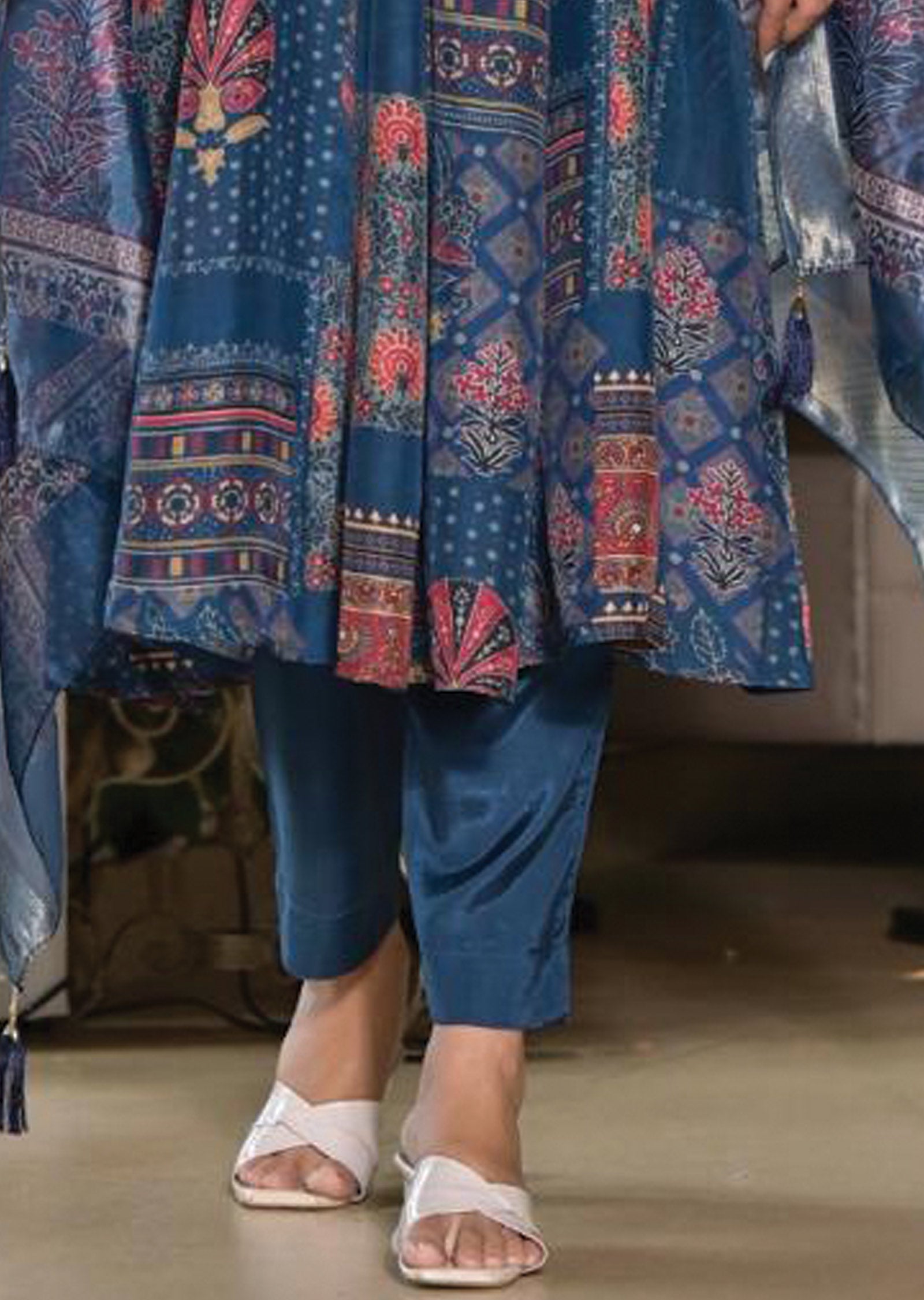 Blue Muslin Anarkali