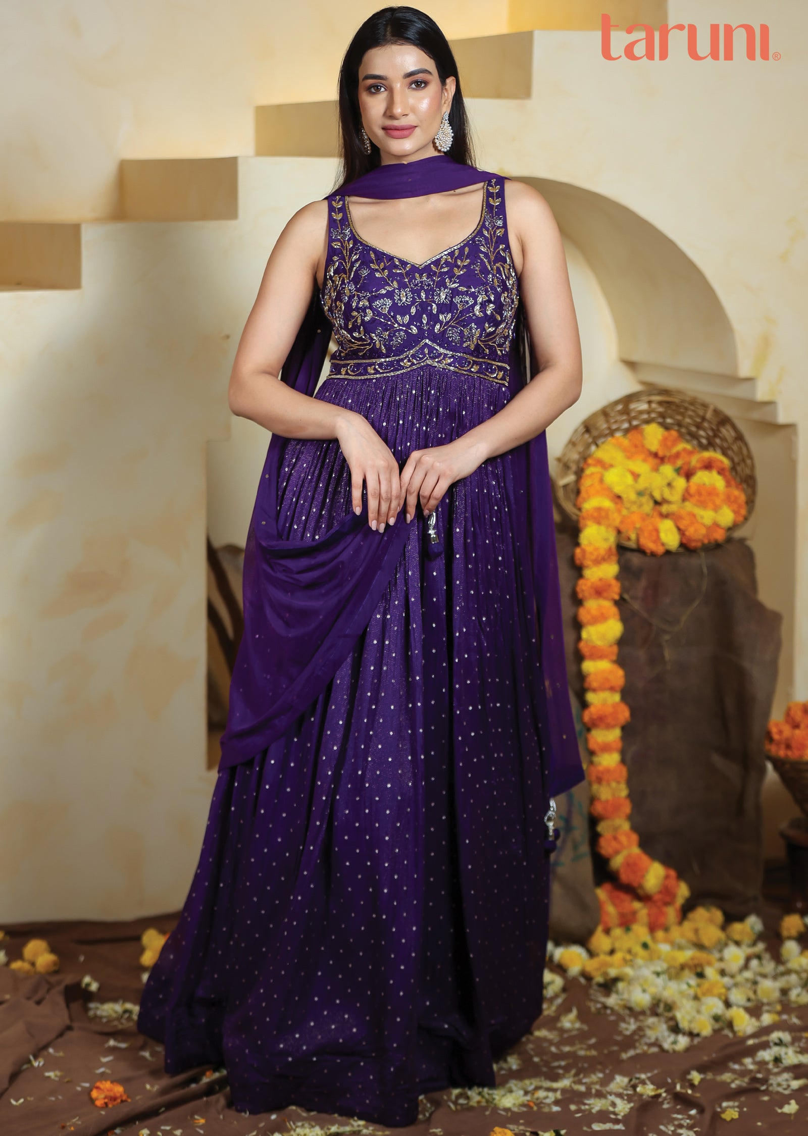 Purple Tissue Banaras Silk Anarkali