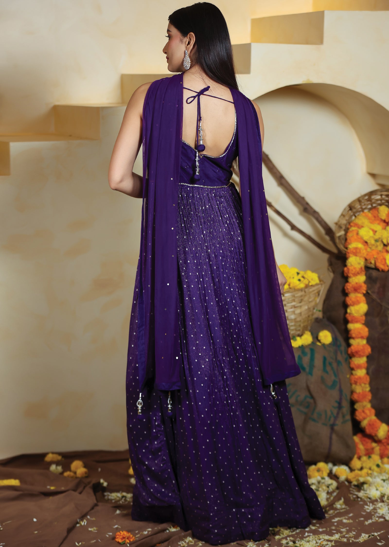 Purple Tissue Banaras Silk Anarkali