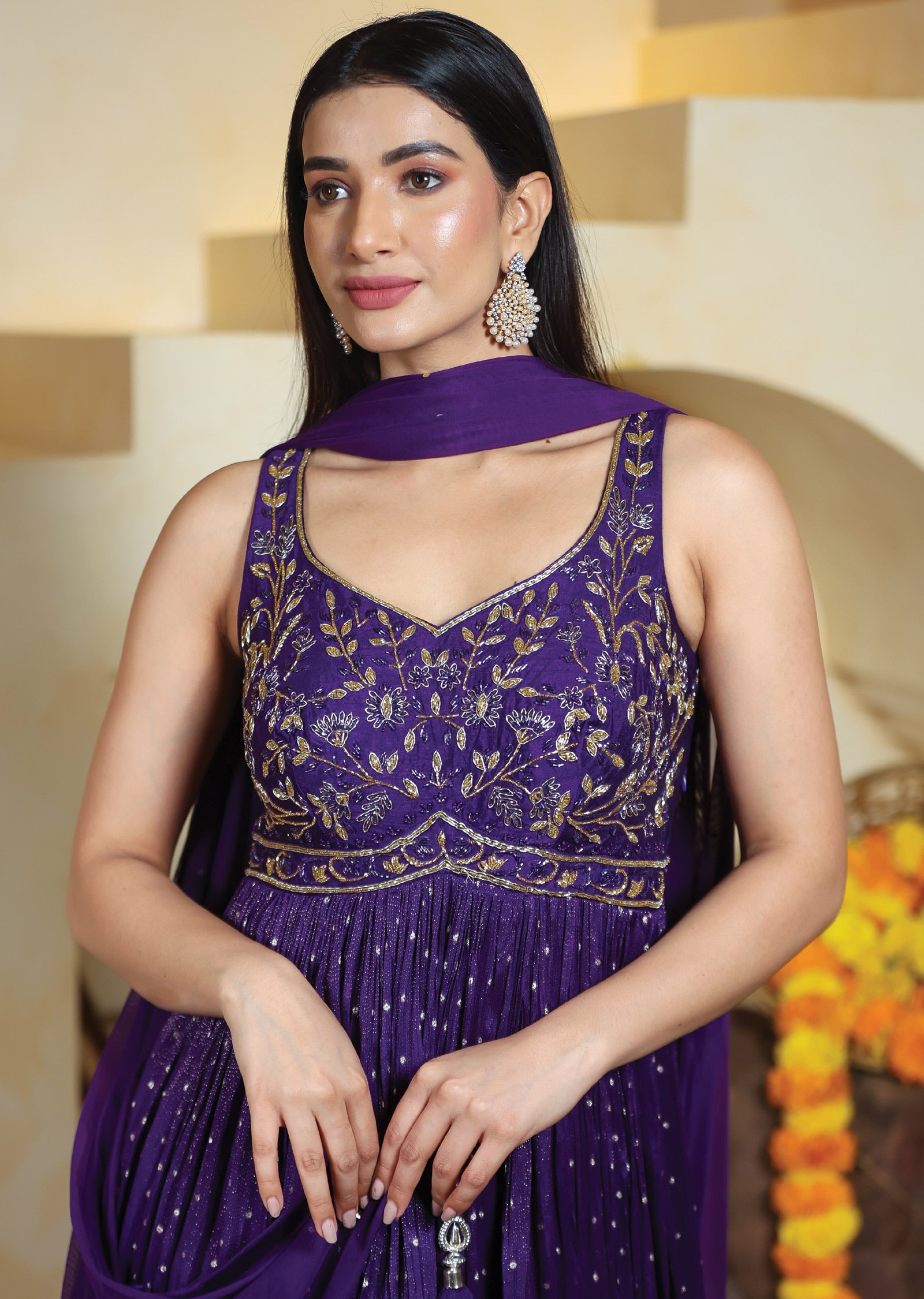 Purple Tissue Banaras Silk Anarkali