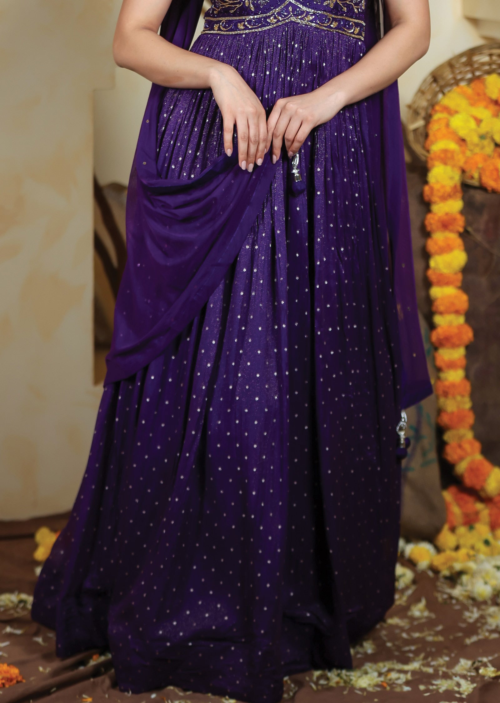 Purple Tissue Banaras Silk Anarkali